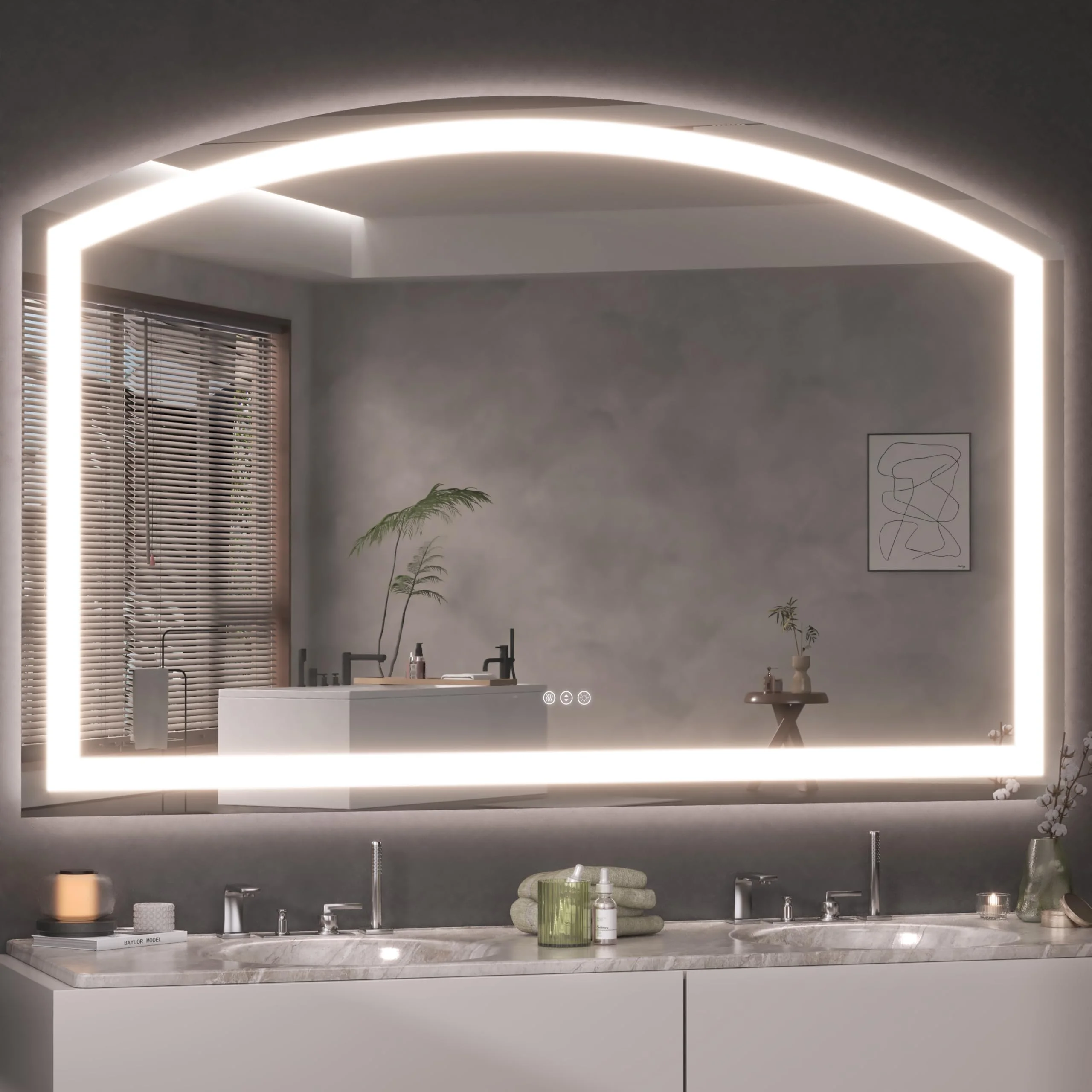 Hasipu Badspiegel mit Beleuchtung 140x91cm, LED Badezimmerspiegel, Entfoggen Bad Spiegel Wandspiegel, 3 Farben Dimmbar, Touch-Schalter, Energiesparend Lichtspiegel