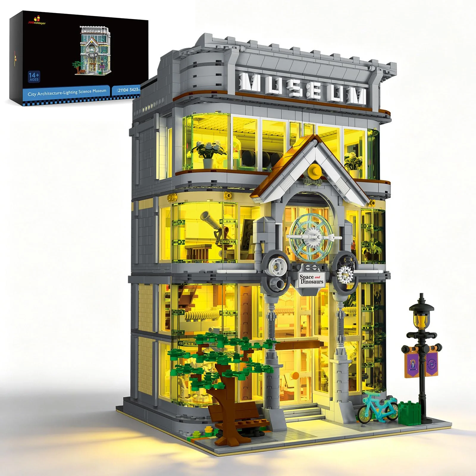 JMBricklayer Wissenschaftsmuseum Bausteine Erwachsene, Mint-Architektur Modul Klemmbausteine mit Licht, 5-schichtiges Kreatives Ausstellungs Sammelmodell, Lehrreiches Unterhaltsames Geschenk 21104