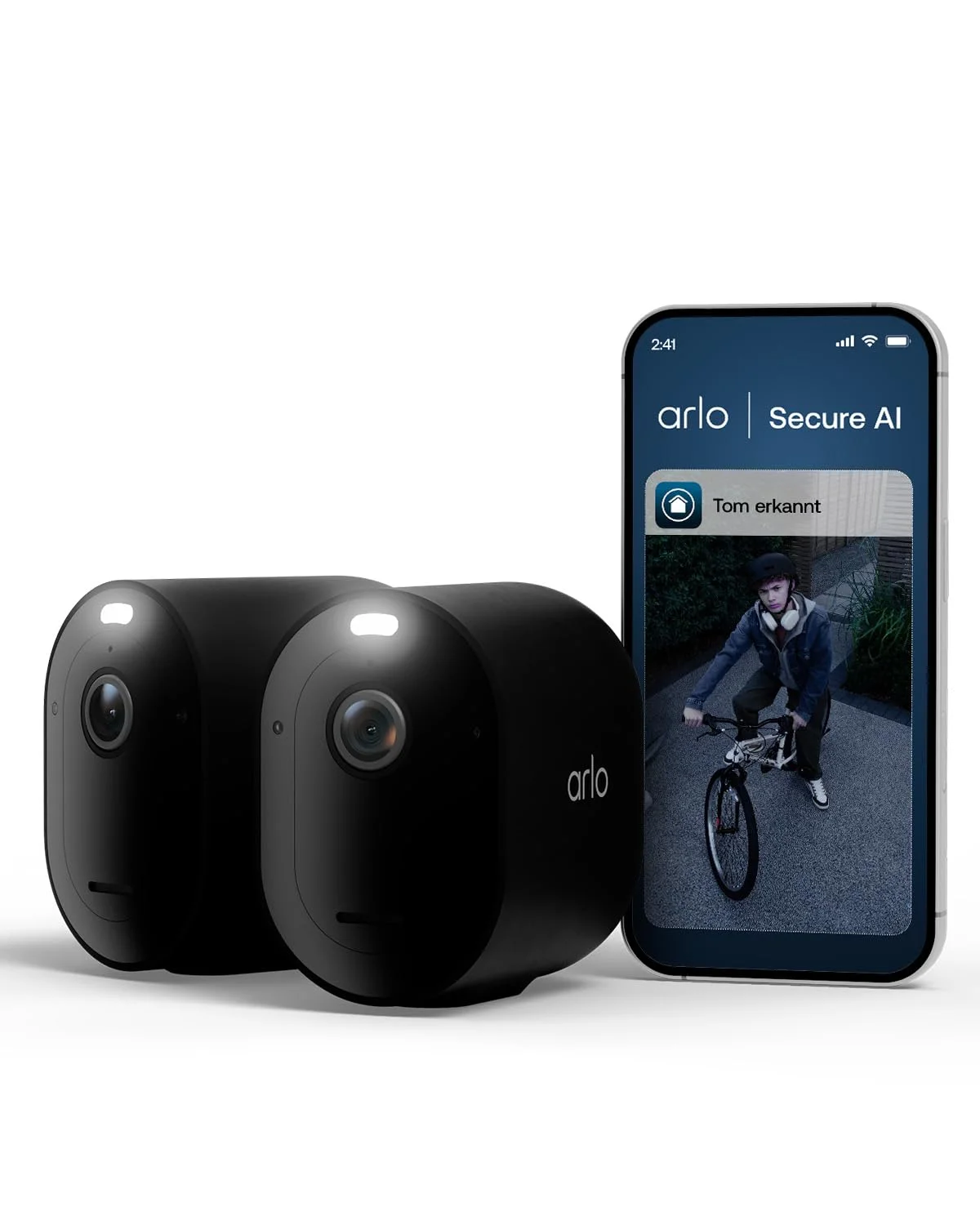 Arlo Pro 6 Überwachungskamera Aussen WLAN, Kabellos, 2K+HDR, Farb-Nachtsicht, 160° Blickwinkel, Zwei-Wege Audio, Spotlight, Bewegungserkennung, mit Arlo Secure Testzeitraum, 2er Set, schwarz