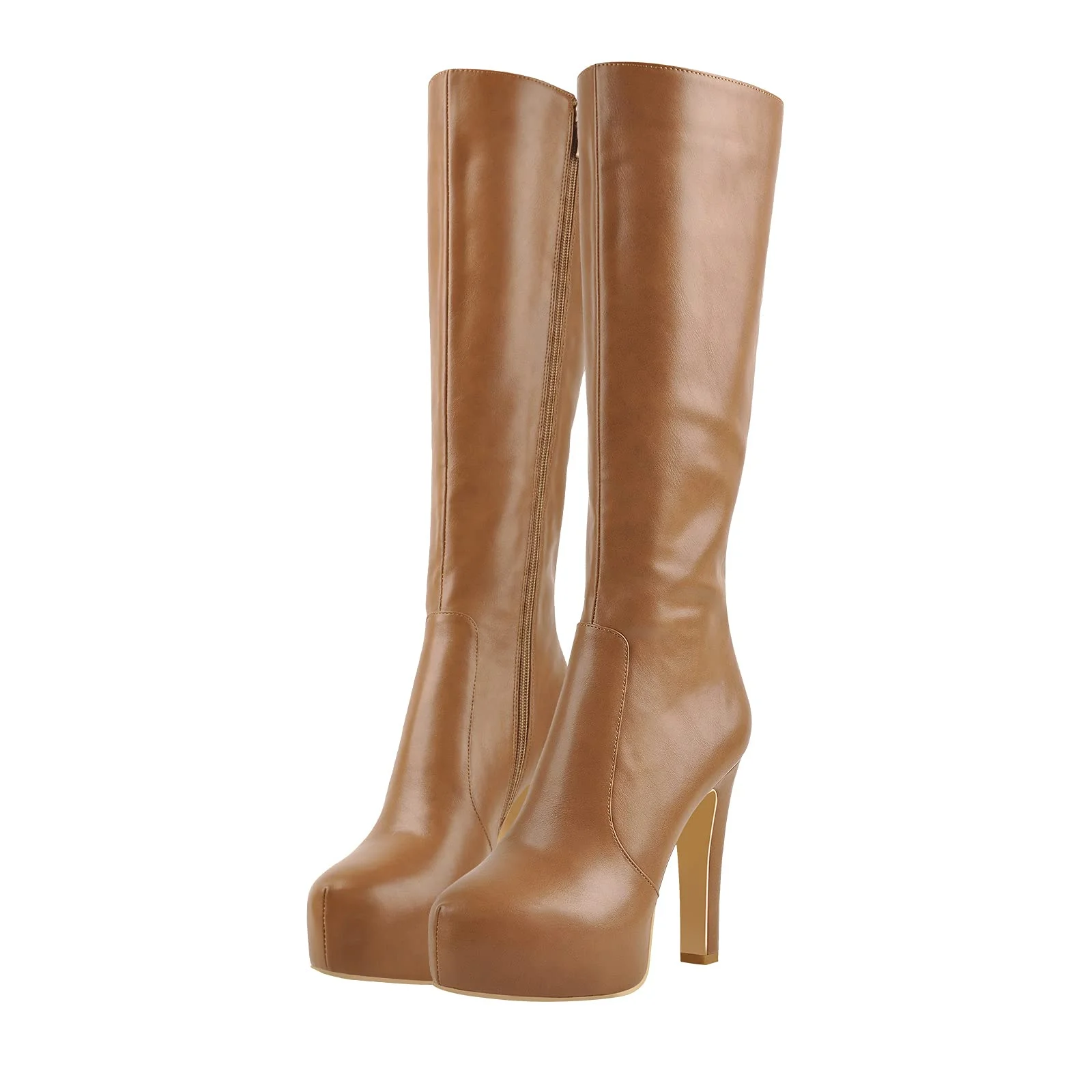 MissHeel Plateau Stiefel Langschaft Stiefel Blockabsatz Runde Zehen High Heels