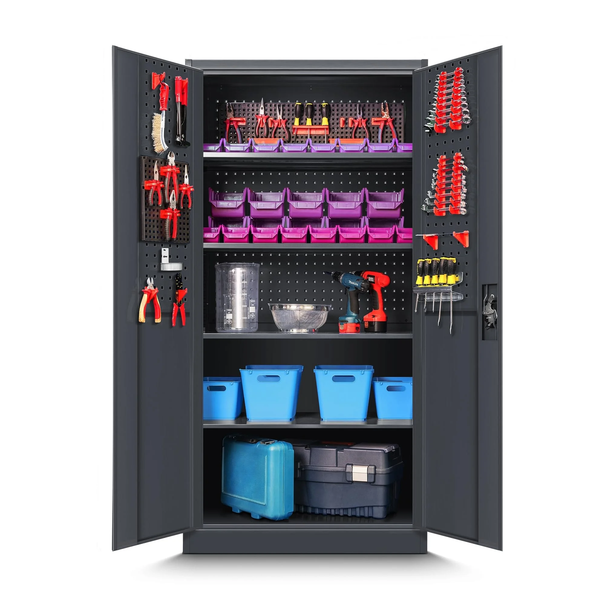 Jan Nowak Werkzeugschrank TC01A Werkstattschrank Garagenschrank Universalschrank Lagerschrank Pulverbeschichtet Flügeltüren Stahlblech 180 cm x 90 cm x 50 cm (Anthrazit)