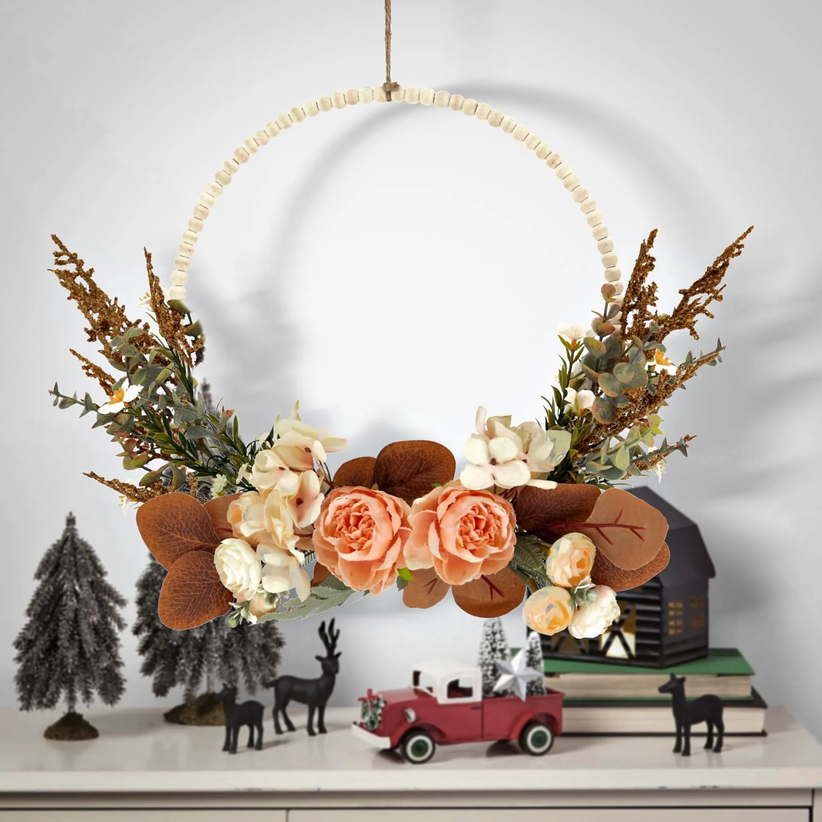 Türkranz Kranz Deko, Künstliche Blumen Pfingstrose Kranz Willkommen Türkranz Herbst Wandkranz Metall Deko Ringe Frühlingsdeko für Ostern Hochzeit Wohnzimmer Hochzeit (F)