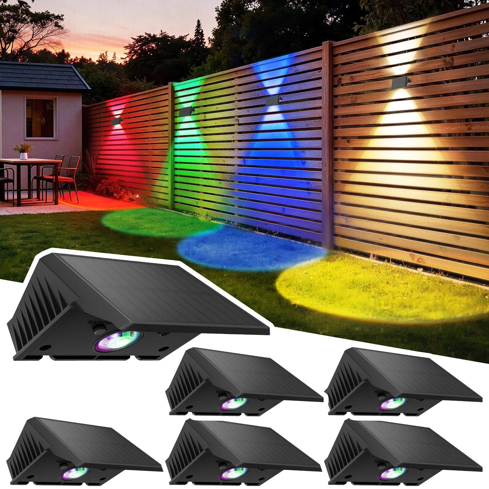 Delaiglow Solarlampen für Außen,6 Pack wandleuchte Solar aussen Solarleuchten Nach Oben und Unten Beleuchtet IP67 Wasserdicht 120LM solarlampen für Garten Zaun Deck RGB