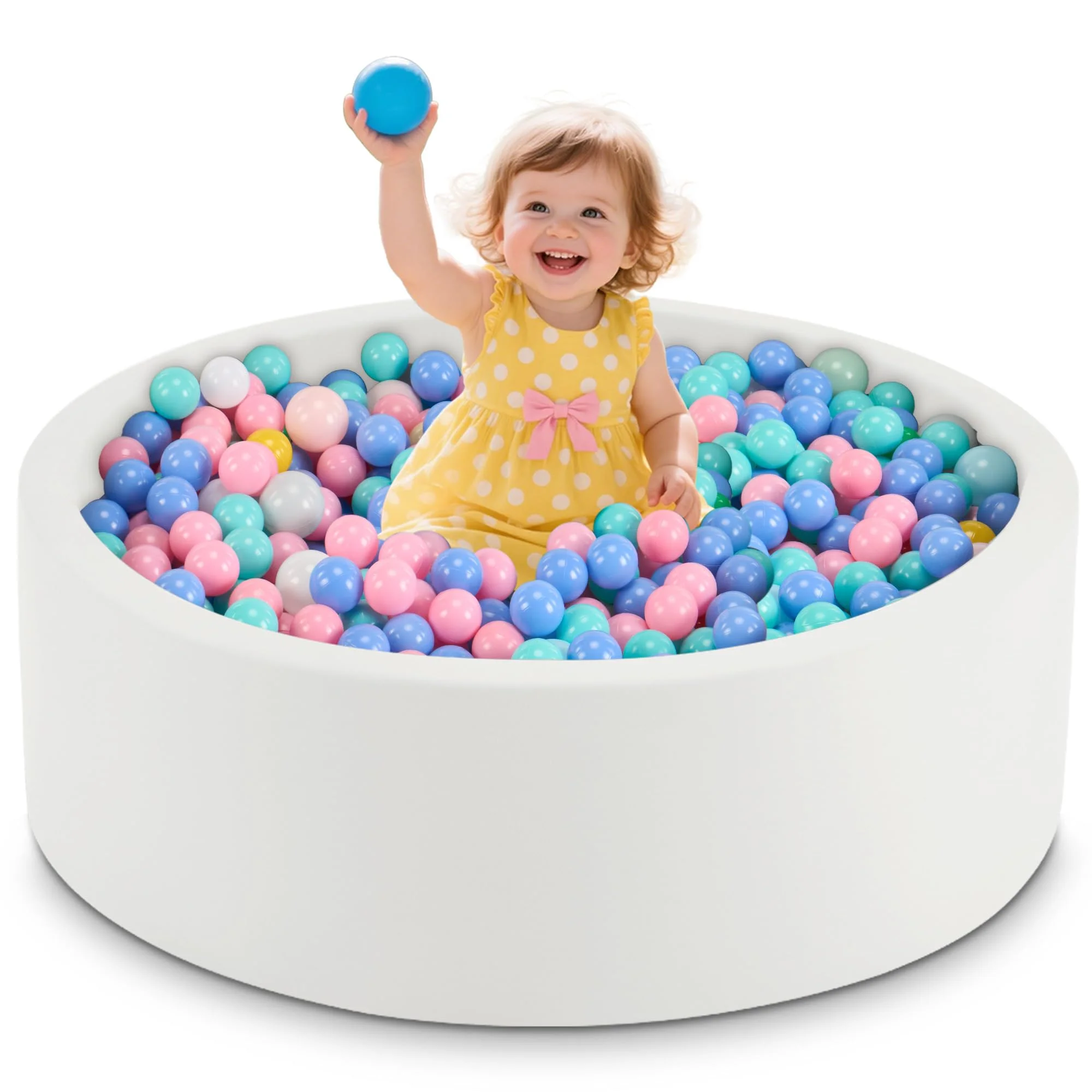 Aunekiv Bällebad für Baby ab 1 Jahr, Rundes Weiches Schaumstoff-Bällebad ohne Bälle, 90x30 cm Bällepool Spielzeug für Kleinkinder, Weiß