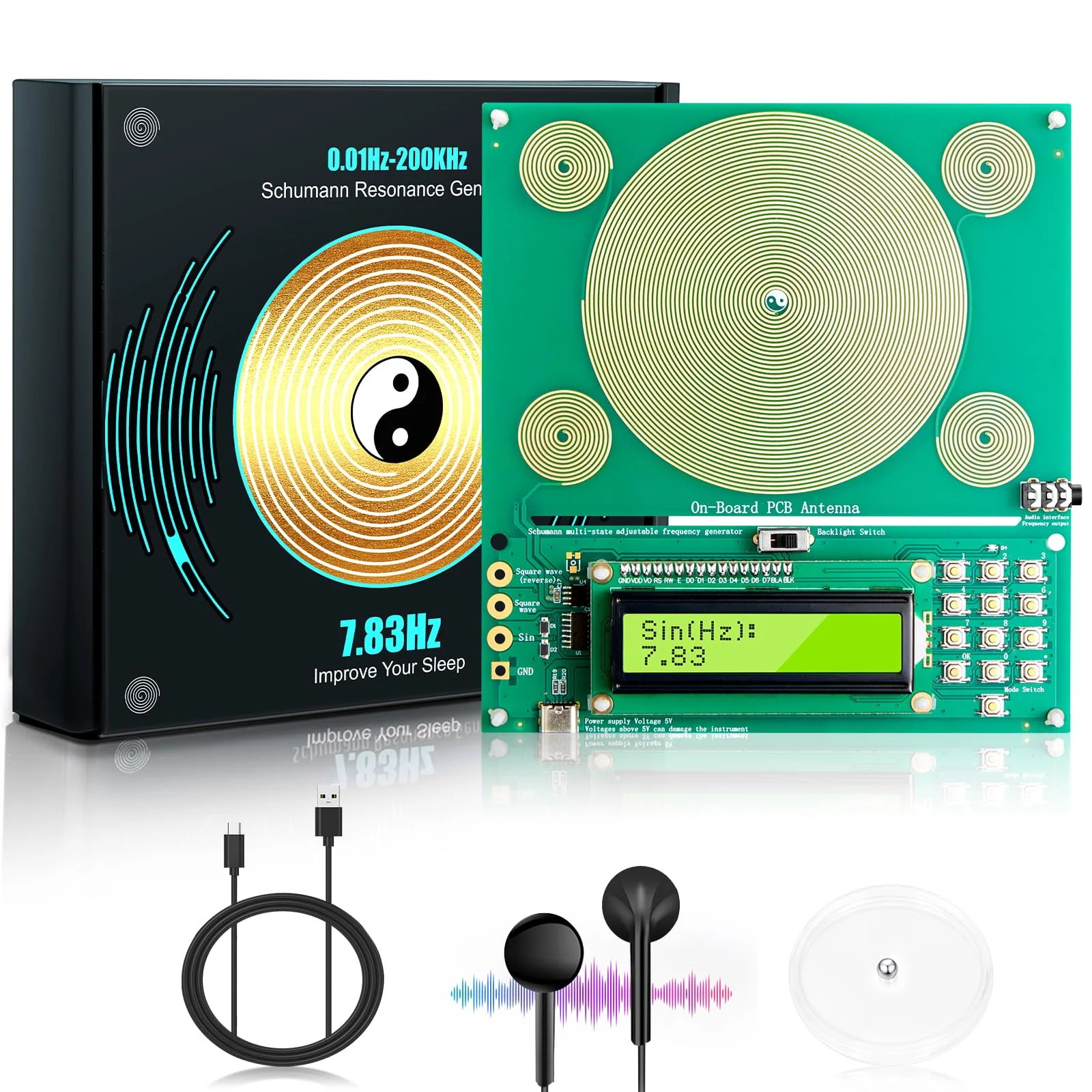 Schumann Frequenz Generator Heilmethoden 7.83Hz Frequenzgenerator | 0,01 Hz bis 200 kHz, USB-C Stromversorgung, Für Schlafzimmer & Büro, Naturresonanz Gerät