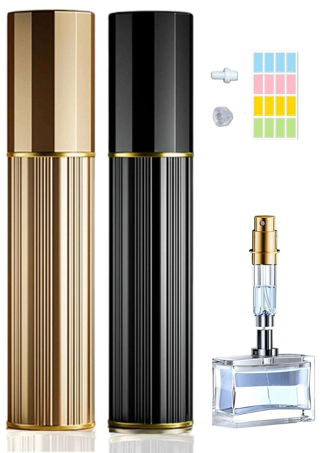 Travelofo 10ML Parfüm Abfüller, Parfümzerstäuber Nachfüllbar, Befülltechnik Ohne Trichter Leer Parfüm Zerstäuber Sprühflasche für Reise Handtasche Unterwegs (Gold & Schwarz)