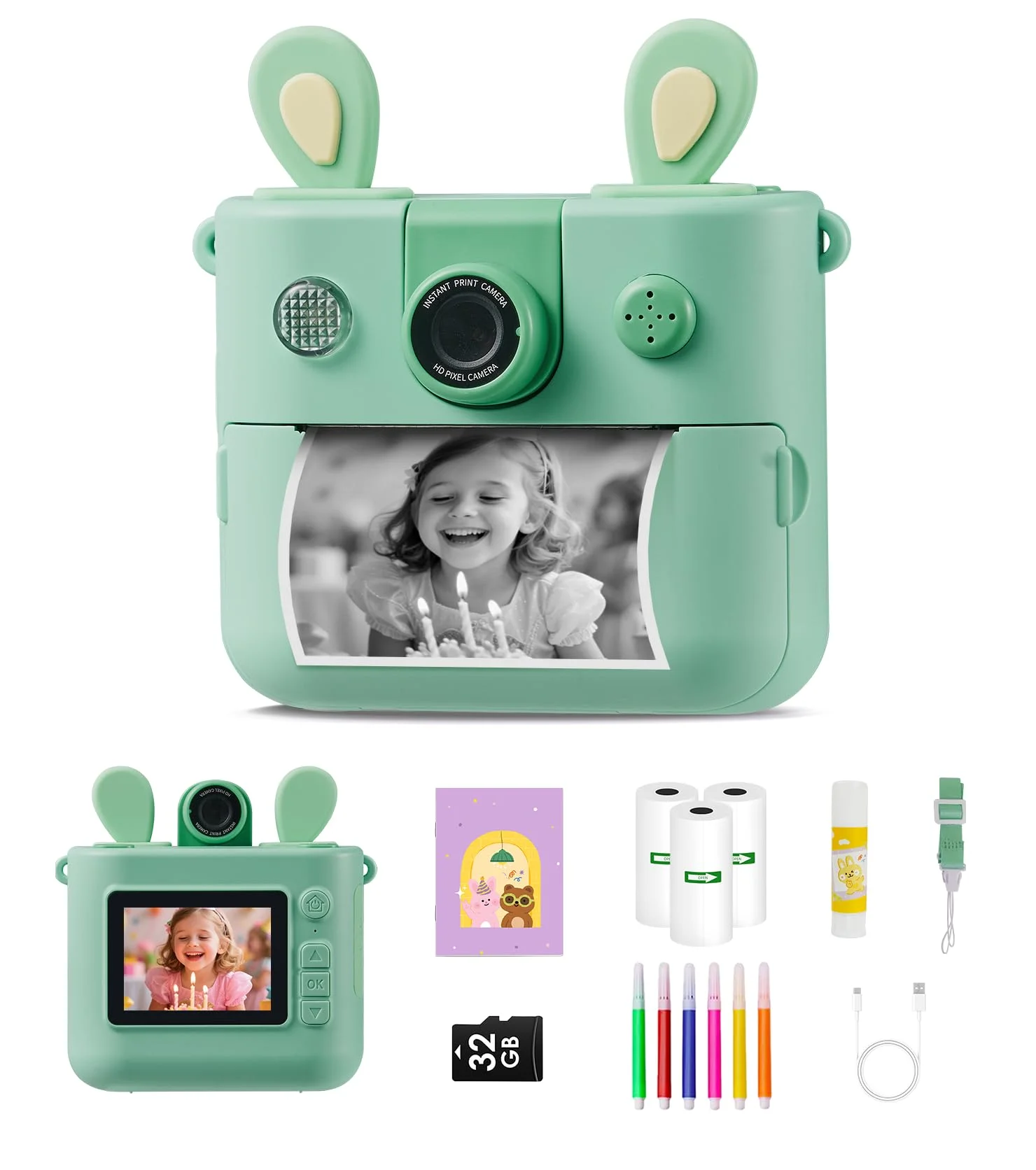 ORGSTA Kinderkamera Sofortbildkamera Digitalkameras Kinder Kameras | 32 GB 3 Rolle Etiketten Personalisierte Spielzeug Geschenke für 3-12 Jahre Jungen Mädchen