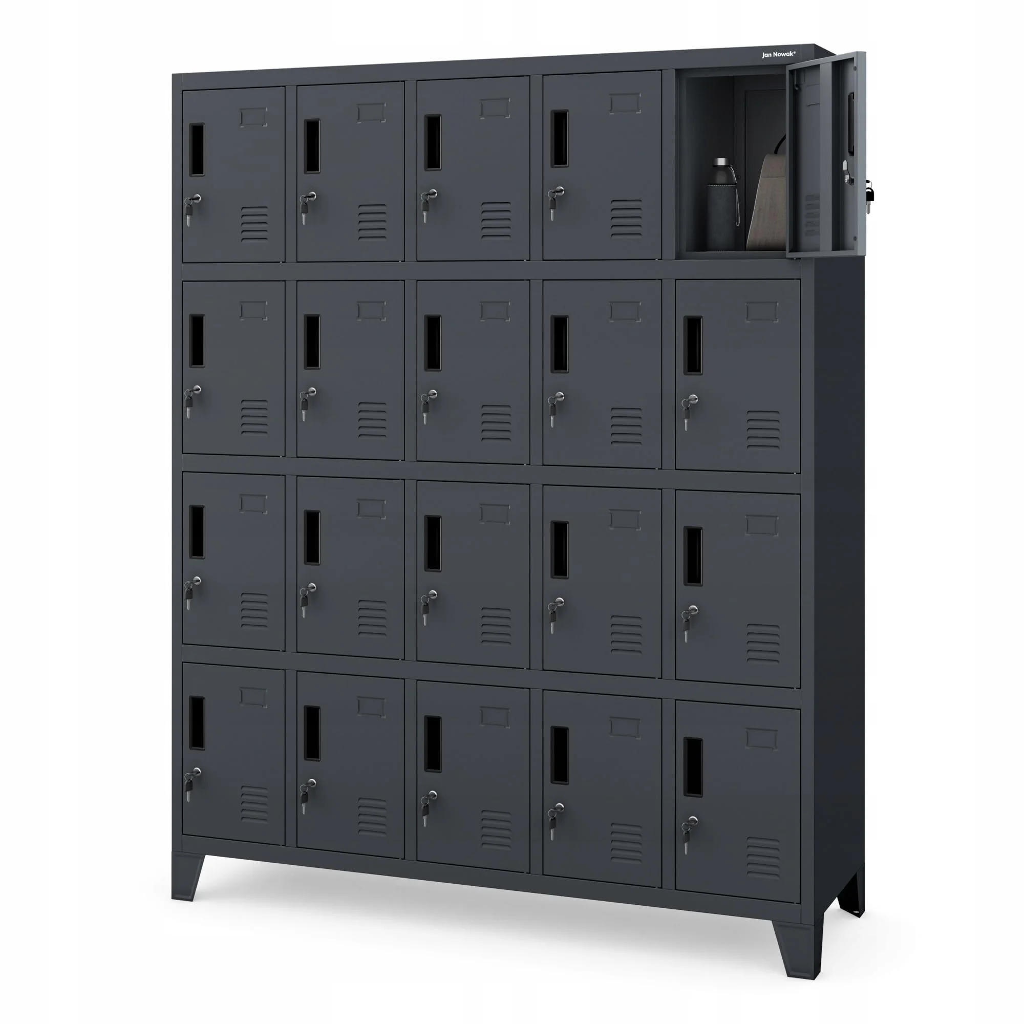 Jan Nowak Umkleideschrank Metall für 20 Nutzer, abschließbar, 172x136x45 cm | Spindschrank Personalschrank für 20 Nutzer, abschließbare Fächer je 10 kg, Lüftung, Namensschilder, Stahl, Wandmontage