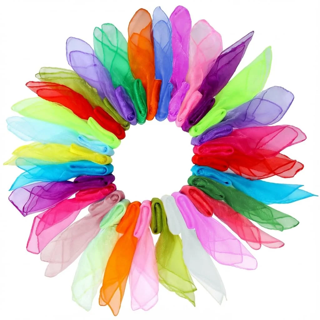 Dimoxii 20 Chiffontücher 60 × 60 cm, Tanz- und Jongliertücher für Kinder | Bunte Spieltücher, Leichte Zaubertücher Tanztücher für Kindergarten und Kinderaufführungen