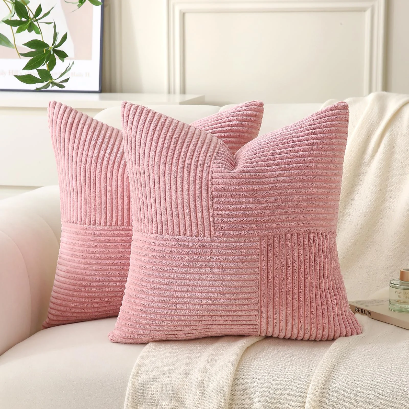 Yosodeko 2er Set Kordsamt Kissenbezug 60x60 Altrosa, Flauschig Boho Kissenhülle Kissenbezüge Sofakissen Couchkissen Dekokissen Zierkissenbezug Weich Deko für Couch Bett Sofa Wohnzimmer