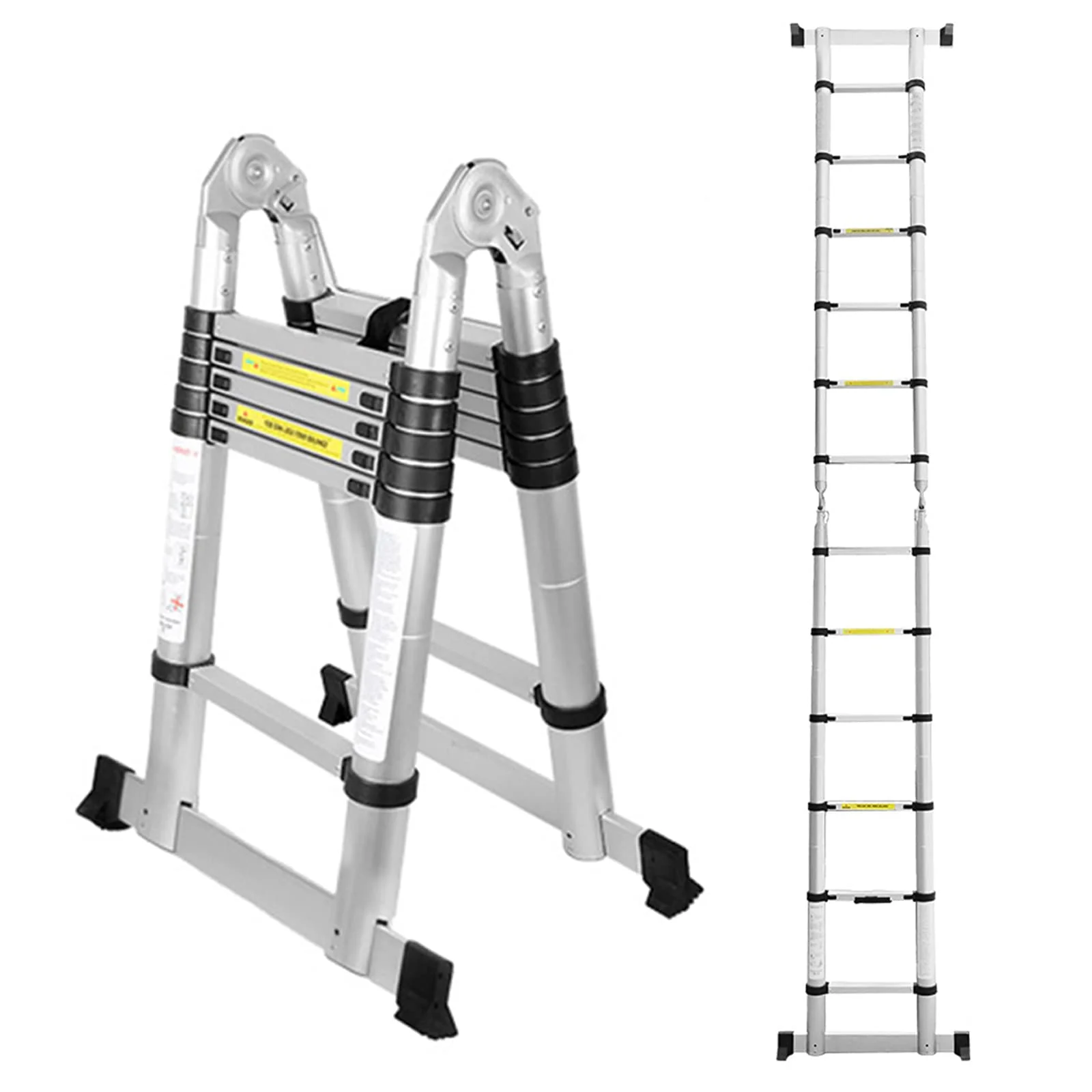 Ansobea Teleskopleiter 3.8m Aluminiumleiter Leiter Ausziehbar Teleskopleitern Schiebe Teleskopleiter für treppe Teleskop Flexibel Sprossenleiter, Silber, 3.8(1.9+1.9)M, YXXYSSTL05