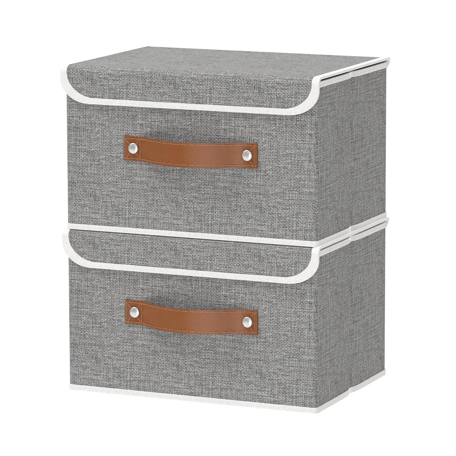 OUTBROS 2 Pack Aufbewahrungsbox mit Deckel, Stoffboxen 33x23x20cm, Grau | Faltbarer Aufbewahrungskorb, Ordnungsbox mit Griff, Schrank Organizer Kleiderschrank, für Kleidung