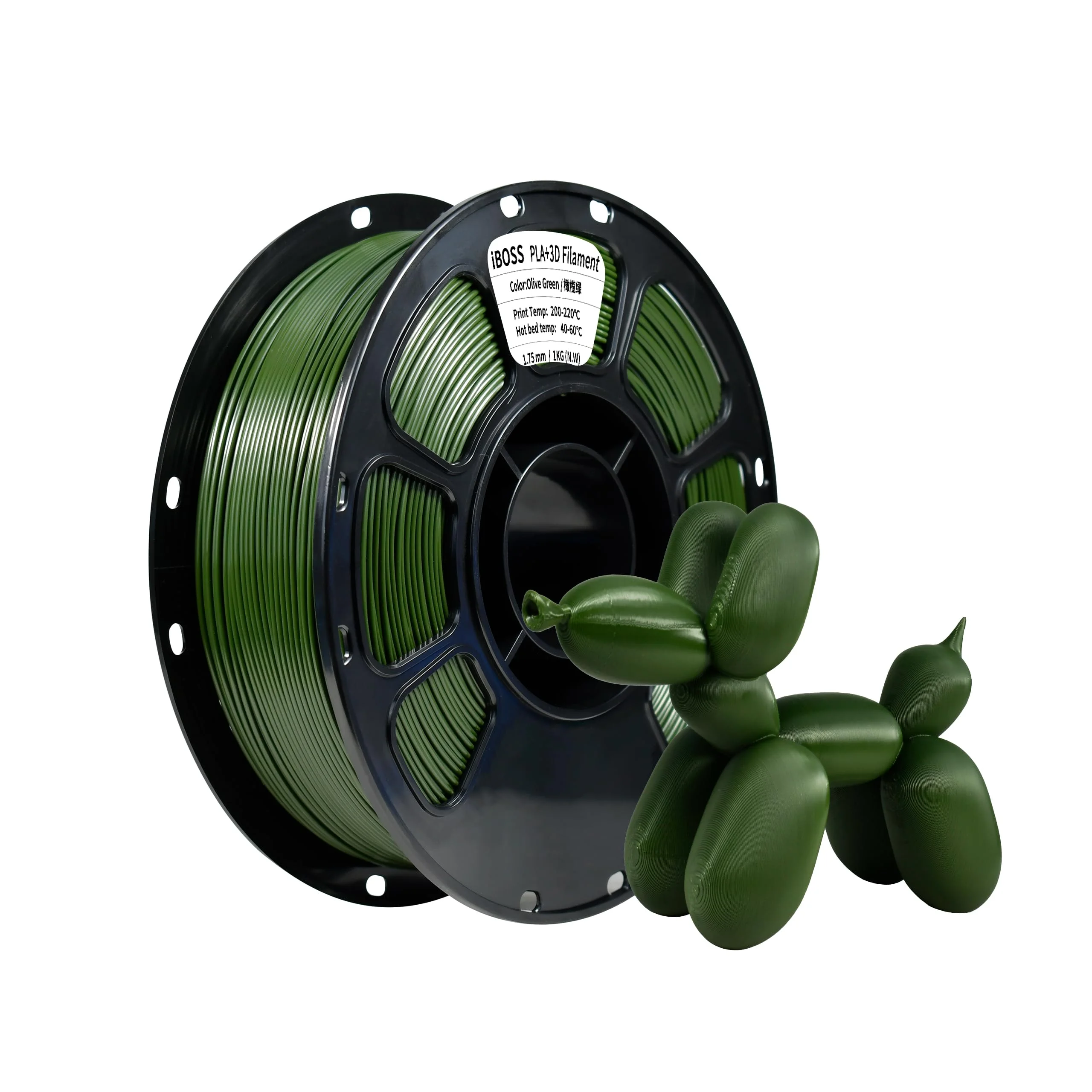 iBOSS PLA+Filament 1,75 mm Olive Green,PLA+3D Drucker Filament,Genauigkeit +/- 0,02 mm,1 kg Spule (2,2 Pfund),geeignet für die meisten FDM-Drucker.(Army Green)