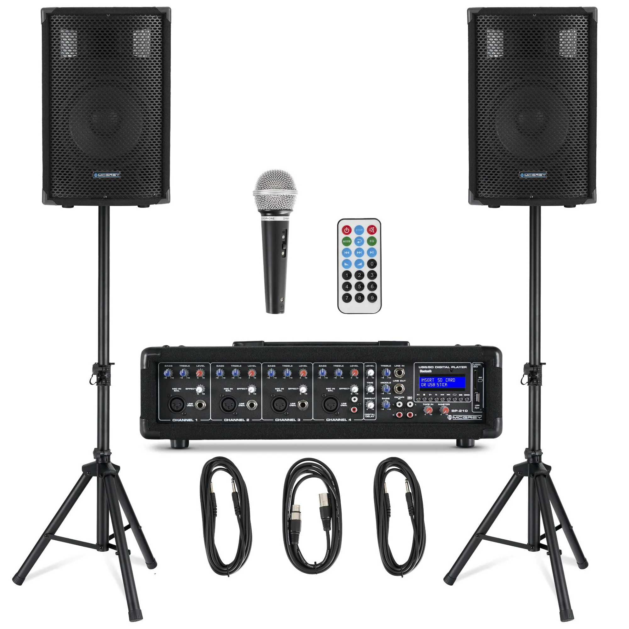 McGrey BP-210 Bandpack PA-Anlage 100 Watt, 4-Kanal Powermixer, 5 x 13 | Symmetrischer XLR-Eingang für dynamische Mikrofone, Unsymmetrischer 6, 35mm Klinken-Eingang, Integrierter Hall mit Level