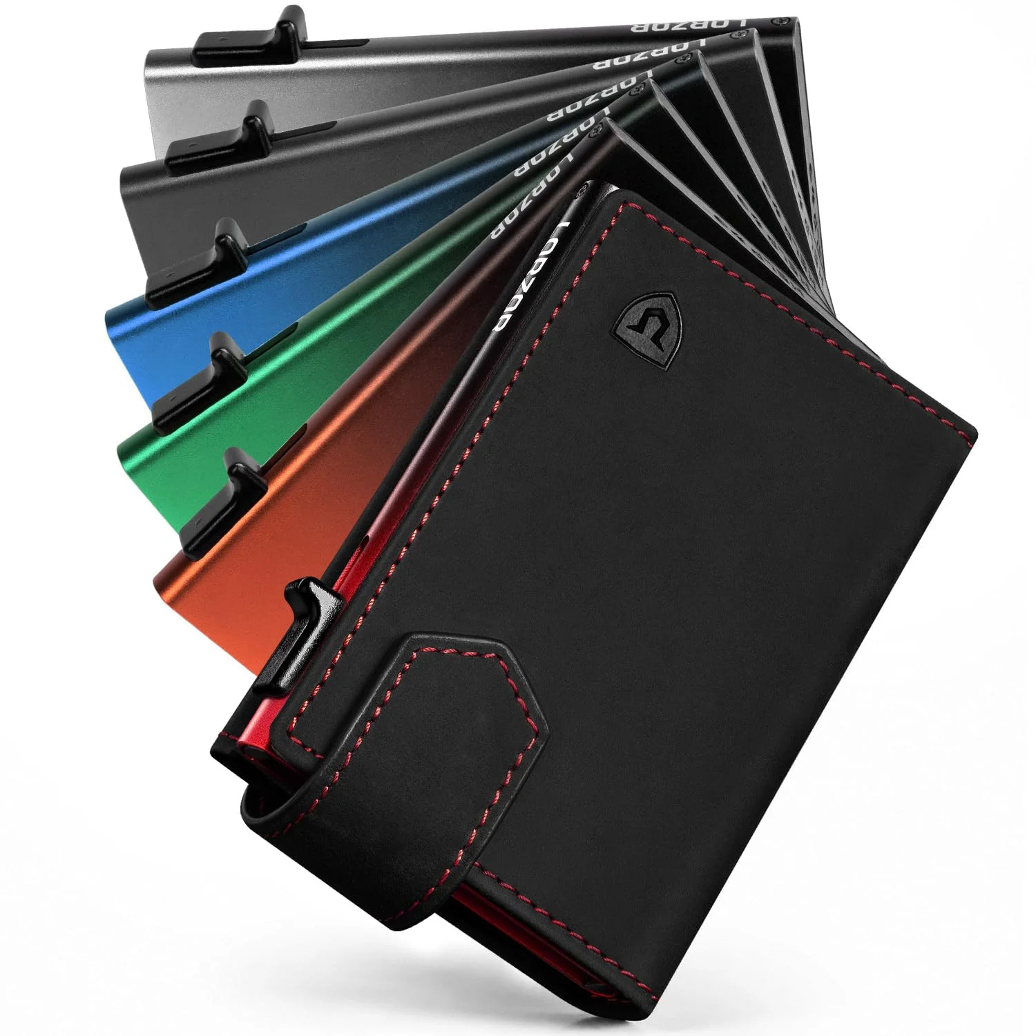 LORZOR Kartenetui mit Magnetischer Verschluss, Slim Wallet mit Münzfach, Geldbörse Herren RFID Schutz, Portmonee Herren Portemonnaie für 10 Karten, Smart Wallet, Geldbeutel (Rot-Schwarz)