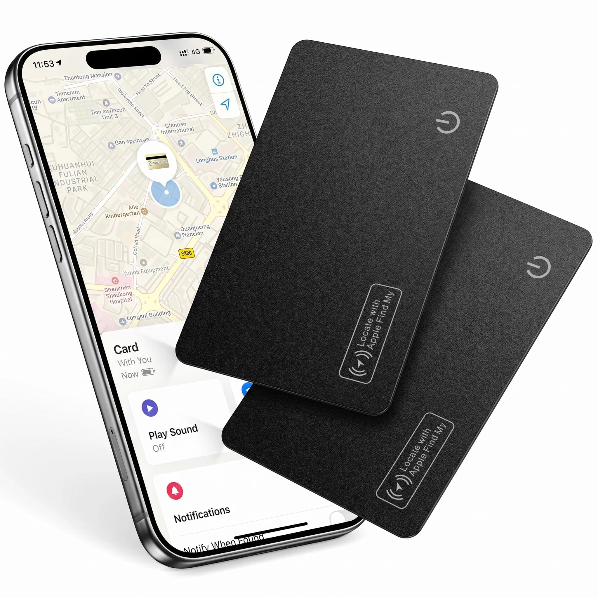 UMAwangfit Air Tracker Karte Tag Wiederaufladbarer,kompatibel mit Apple Wo ist? & Find My (nur iOS), IP68 wasserdicht – Slim Schlüssel-Tracker für Geldbeutel, Reisepass, Koffer (2er-Pack) Schwarz
