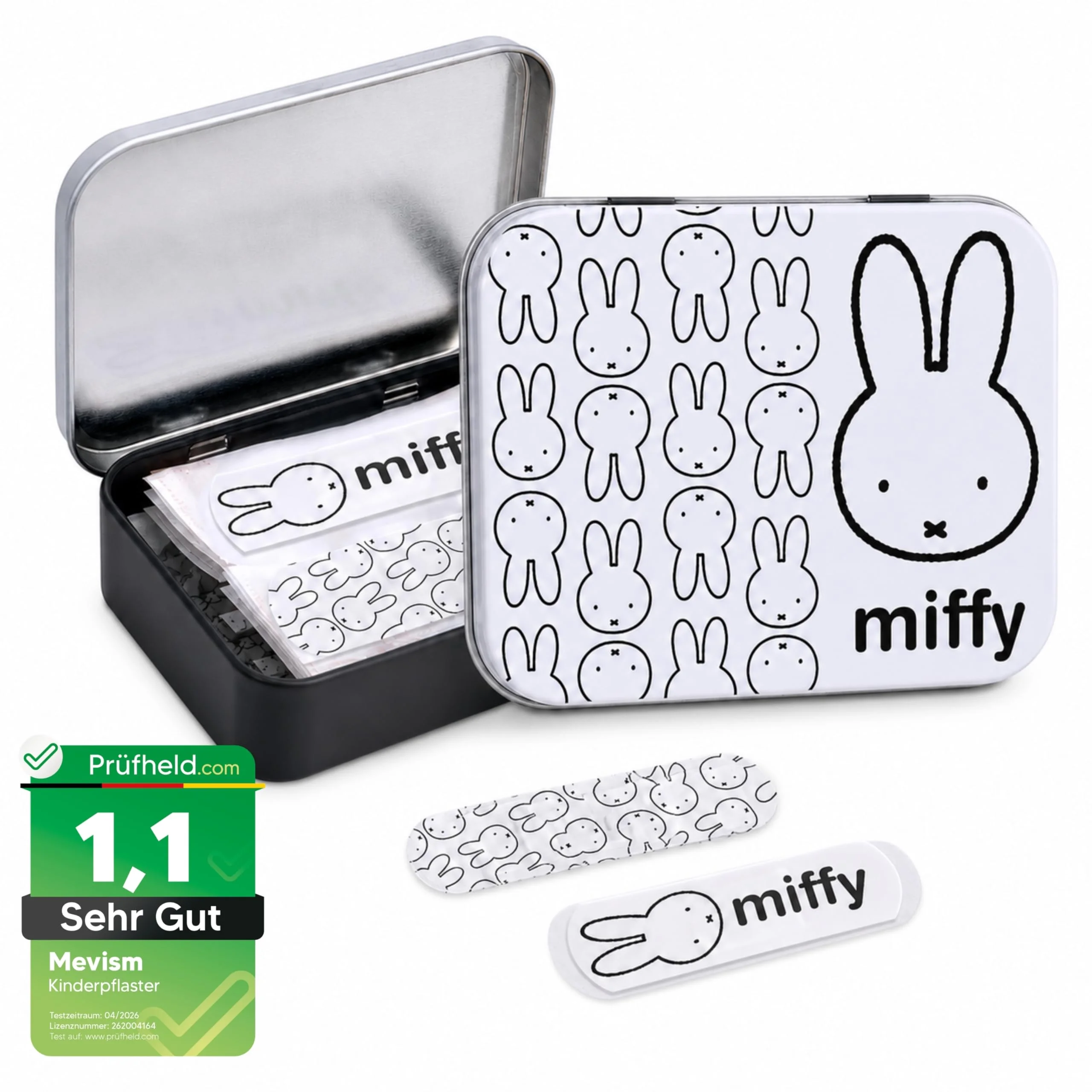 [ Test SEHR GUT, Note 1.1 *] Miffy Kinderpflaster Lizensiertes Produkt - Metall-Box - 24 Pflaster - Schönes Design Pflaster Aufbewahrungsbox für Kinder - Geeignet für Rucksack - Handtasche
