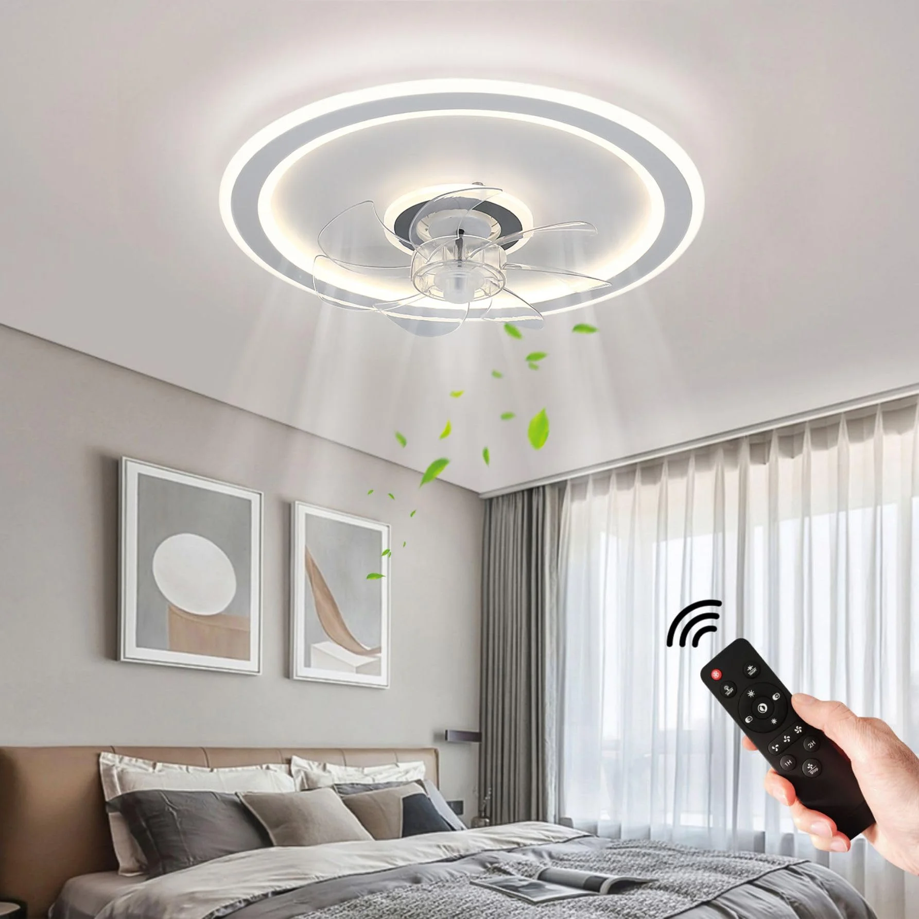 JDONG 54W LED deckenventilator mit beleuchtung 47CM LED Deckenbeleuchtung | 3 Farbtemperatur und 6 Geschwindigkeiten Dimmbare mit fernbedienung 3000k-6500K für Wohnzimmer Schlafzimmer Esszimmer