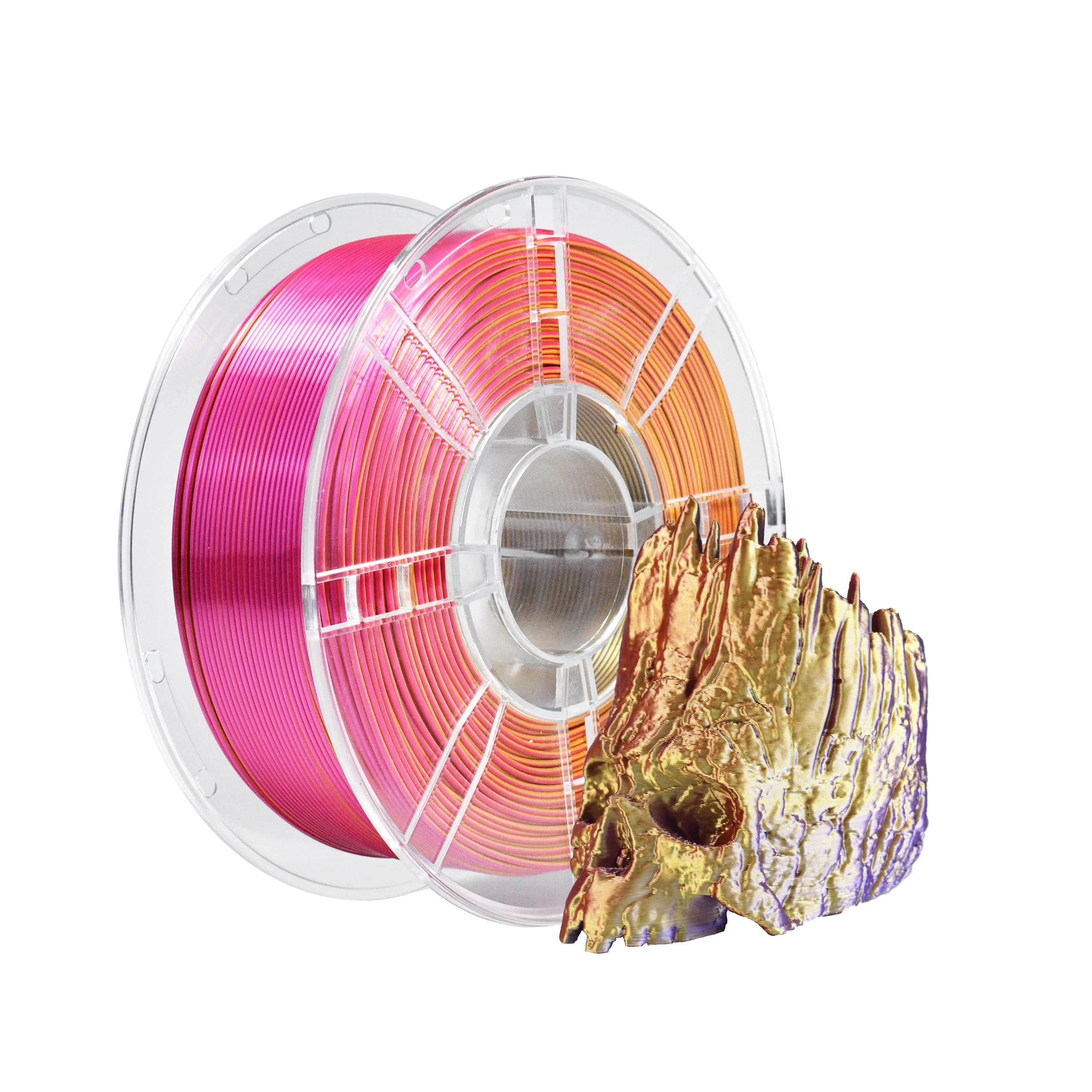 iBOSS Dreifarbiges PLA+ Filament aus Seide, 1,75 mm, 3D-Drucker-Filament PLA Plus +/-0,02 mm, 1 kg/Spule, Hochglänzende Oberfläche, Seide Rot, Gold und Lila