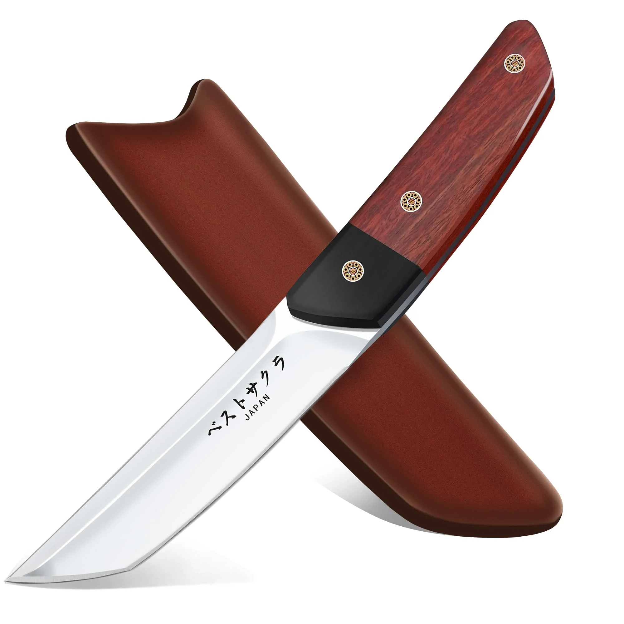 DRGSKL Japanisc-Tanto Outdoor Messer feststehender Klinge aus D2-Edelstahl | Robustes Survivalmesser mit Holzscheide, Geeignet für Wanderungen, Bergsteigen, Dschungeltrekking Geschenke zum Samme