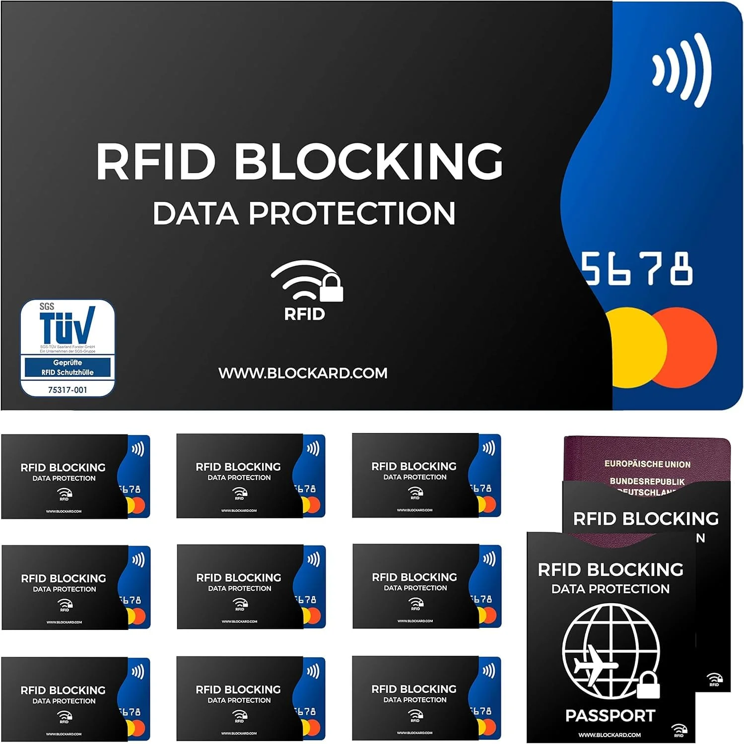 TÜV geprüfte RFID Blocker Kartenhülle Kreditkarte EC Karte NFC Schutzhülle | 12 Stück Kreditkartenhülle Scheckkartenhülle Bankkarten EC Karten Reisepass Ausweis Kreditkarten Datenklau Kartenschutzhülle