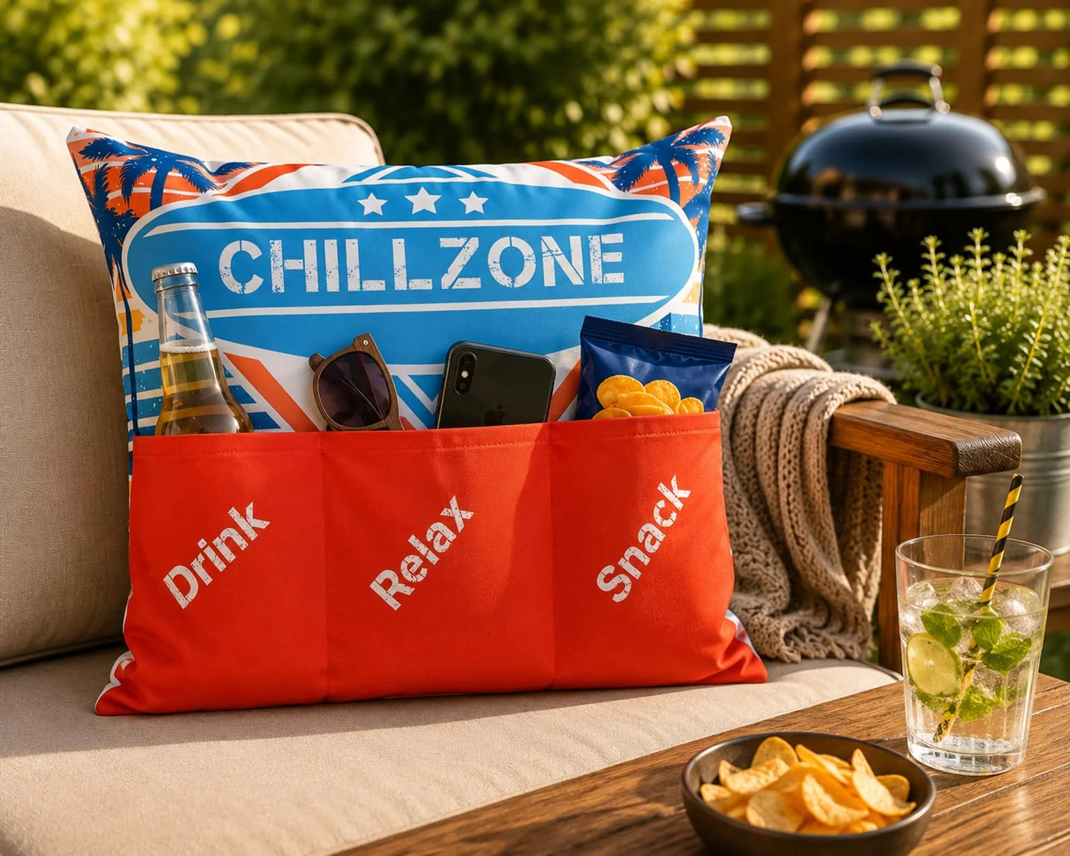 KAMACA Chillzone Outdoor Kissen mit 3 Taschen 43x43 cm wasserabweisend