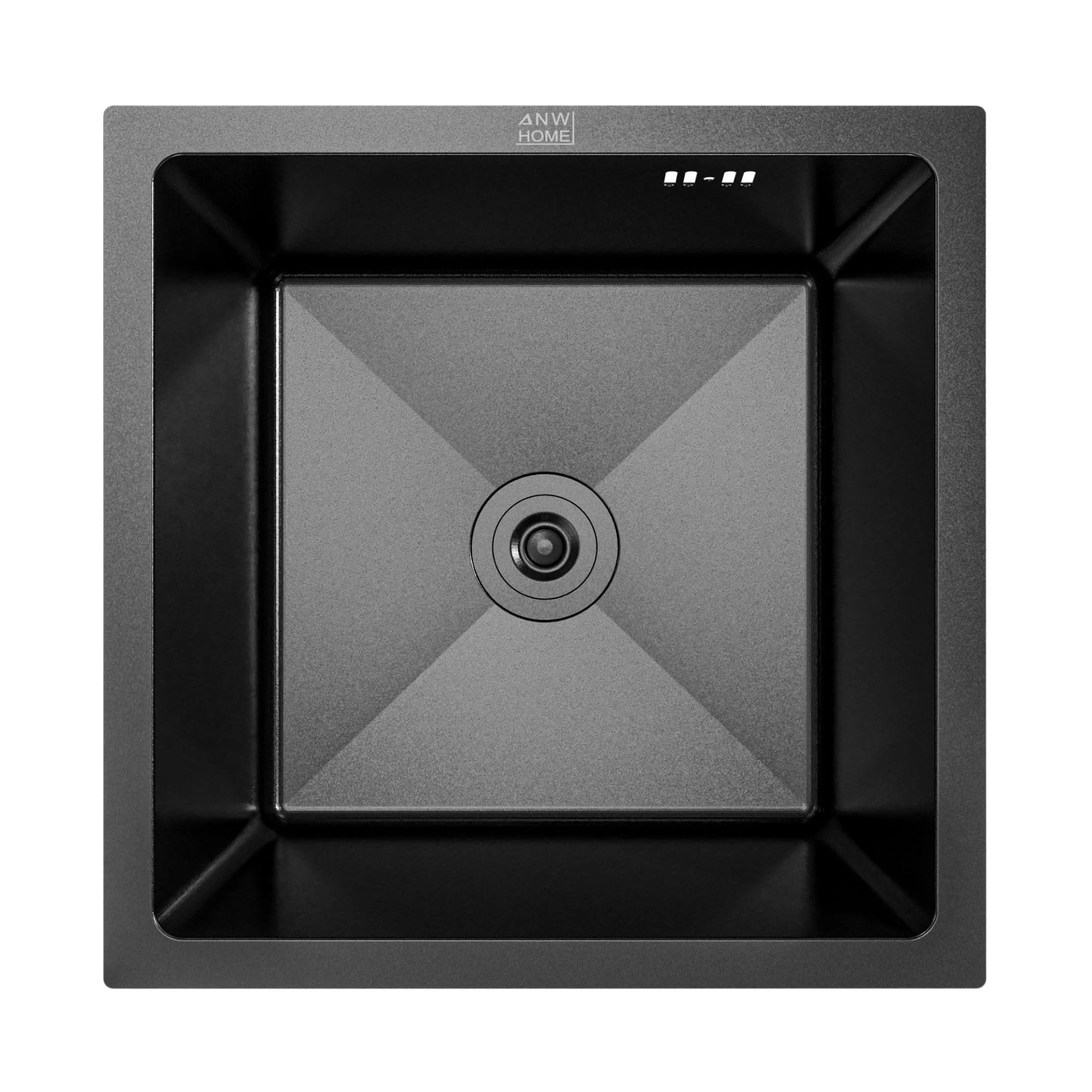ANW HOME Spülbecken Küche 1 Becken 44x44 cm, Graphit PVD | Einbau/Unterbau, Nano-Beschichtung, Stärke 3,0 mm, Tiefe 22 cm, Mit Siphon