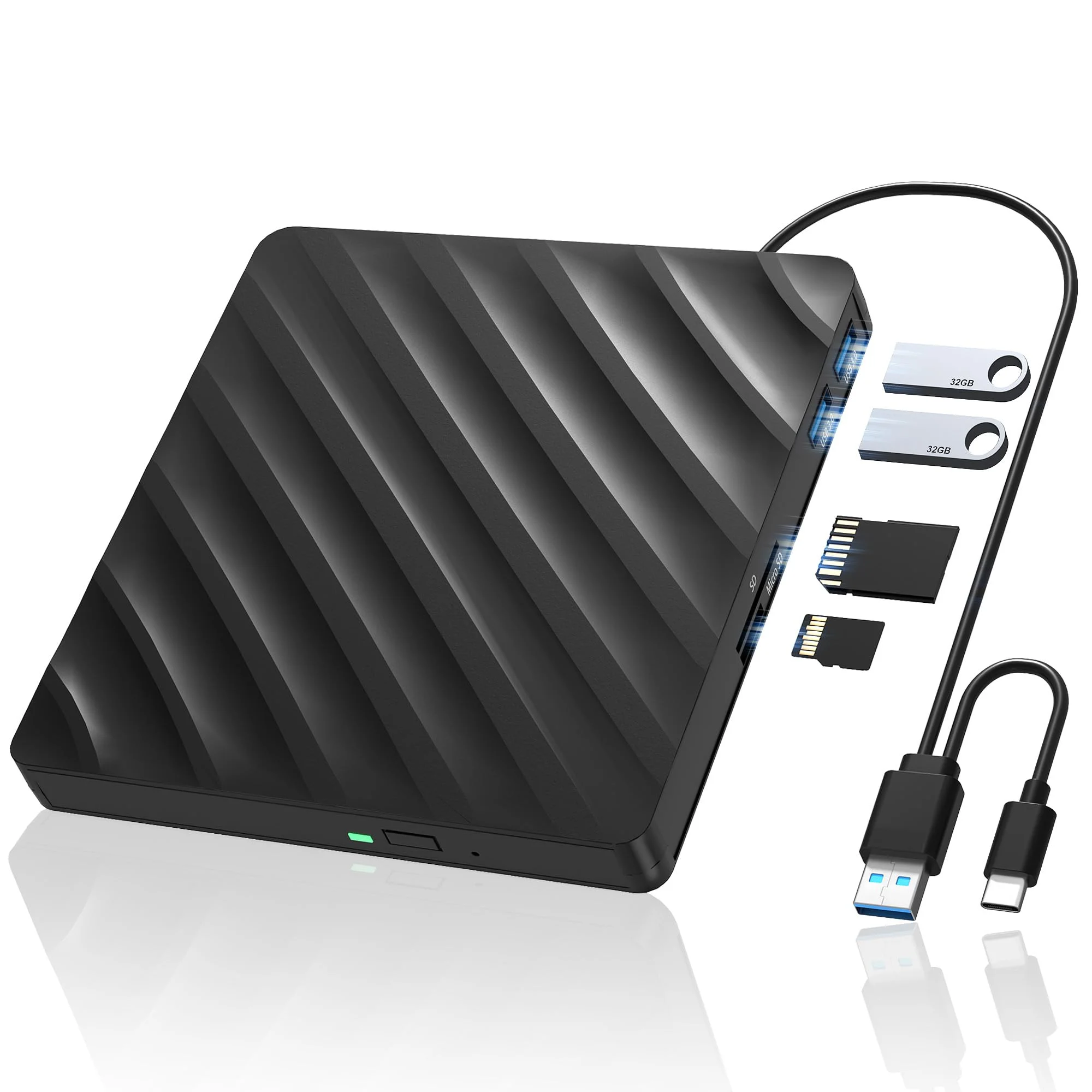 Wbacon 5-in-1 Bluray Laufwerk Extern Externer Bluray Brenner DVD Burner | External Blu Ray Drive for Laptop with SD/TF Slot Compatible with Windows MacOS Linux (5-IN-1)