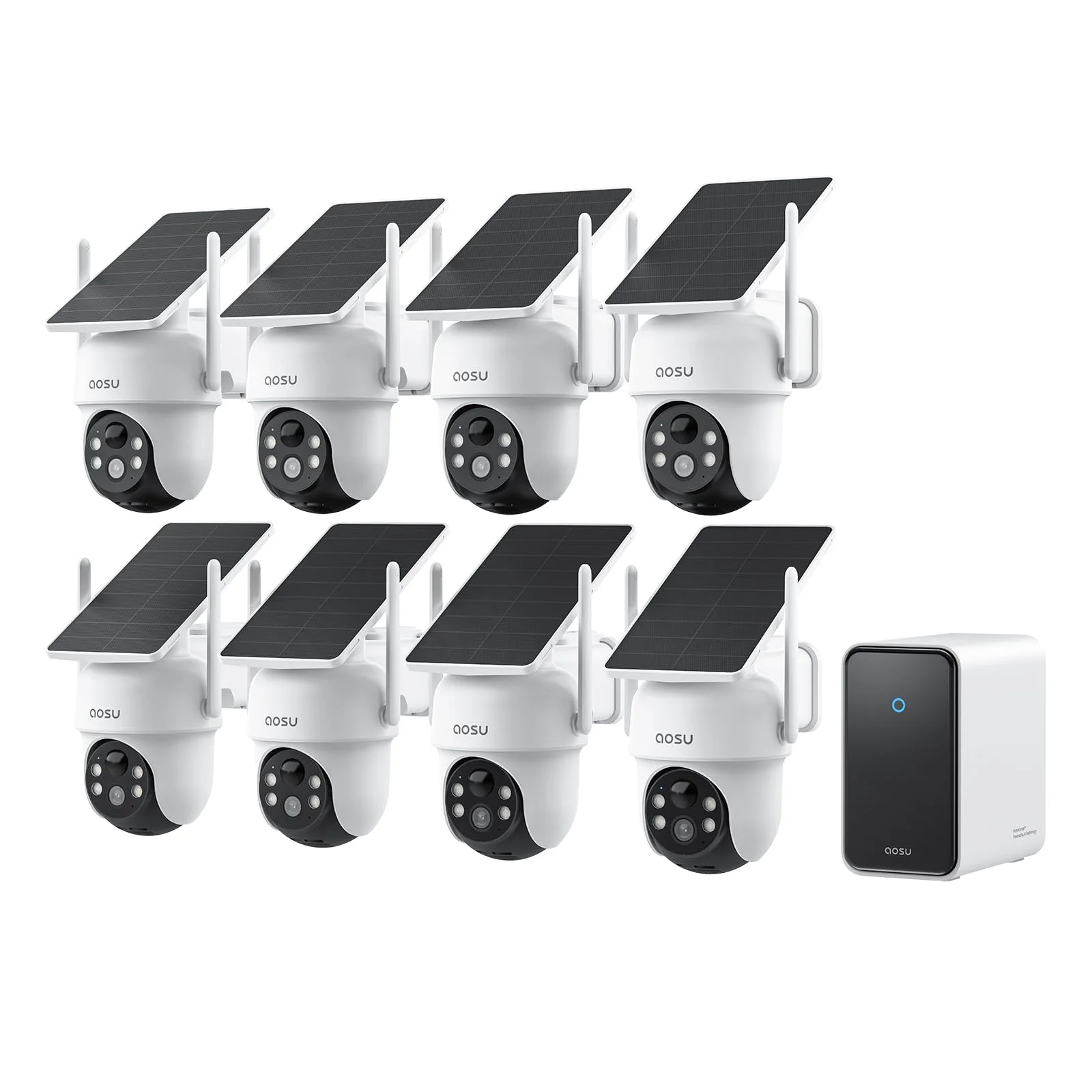 aosu D1 Classic 3K Überwachungskamera Aussen Solar, 360° PTZ & KI-Erkennung | Kein ABO Nötig, 8-Kamera-Set 5MP & aosuCortex 32 GB, Erweiterbar 16 TB, Auto-Tracking Person/Fahrzeug/Tier, Farb-Nachtsicht