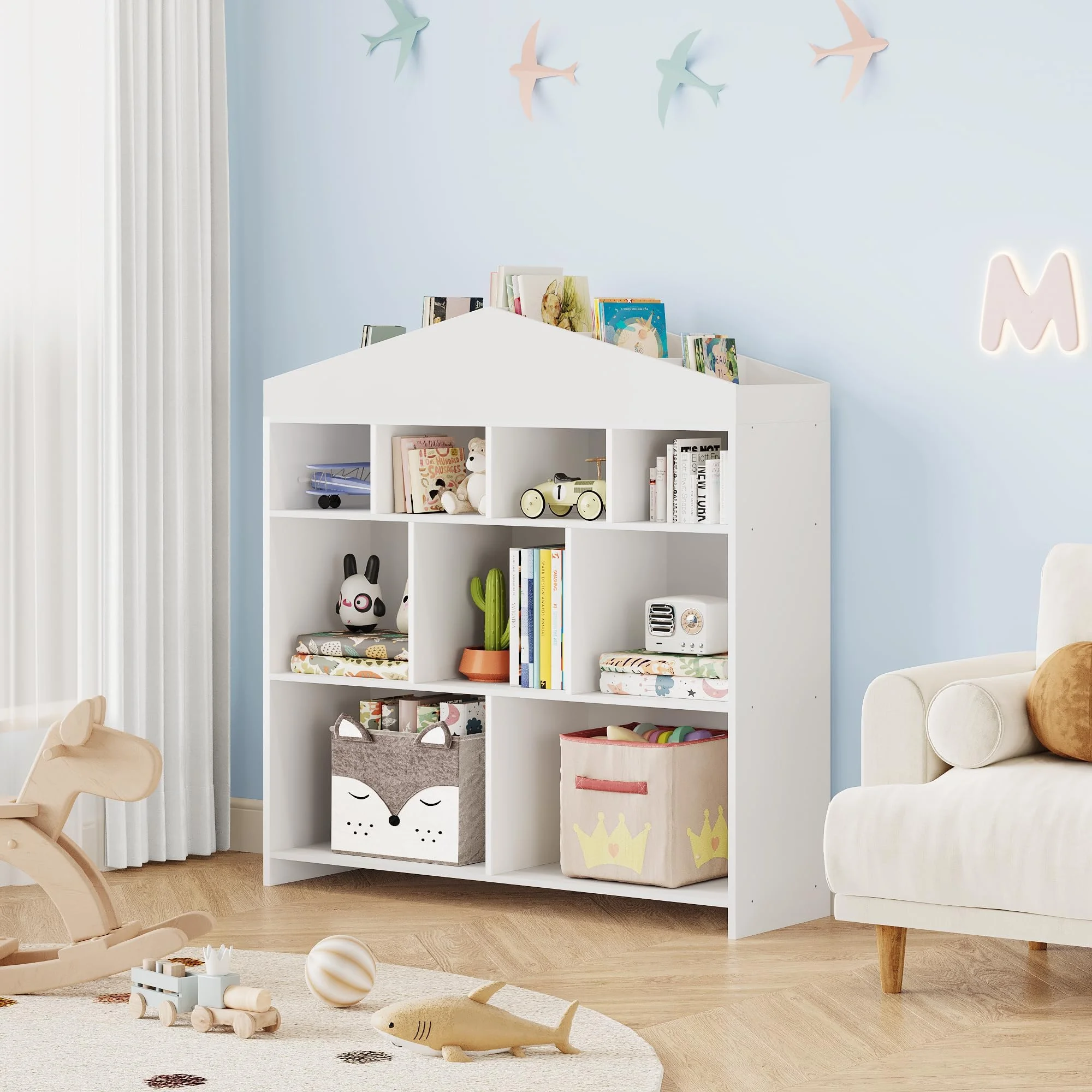 Zstar Bücherregal Kinder Aus PB, Kinderregal Mit 9&15 Fächer | Vielseitige Aufbewahrung Für Kinderzimmer, Wohnzimmer, Arbeitszimmer, 104 x 100 x 30 cm, Grau