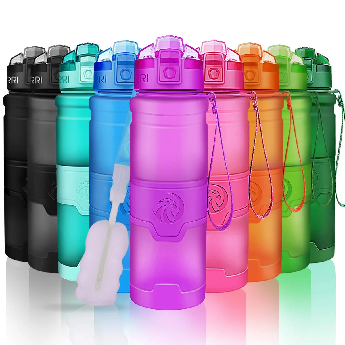 ZORRI Trinkflasche Sport 1L, 700ml, 500ml, 400ml BPA-Frei Wasserflasche Kohlensäure Geeignet Auslaufsicher, Eco Sportflasche Für Kinder Schule, Gym, Fitness, Fahrrad