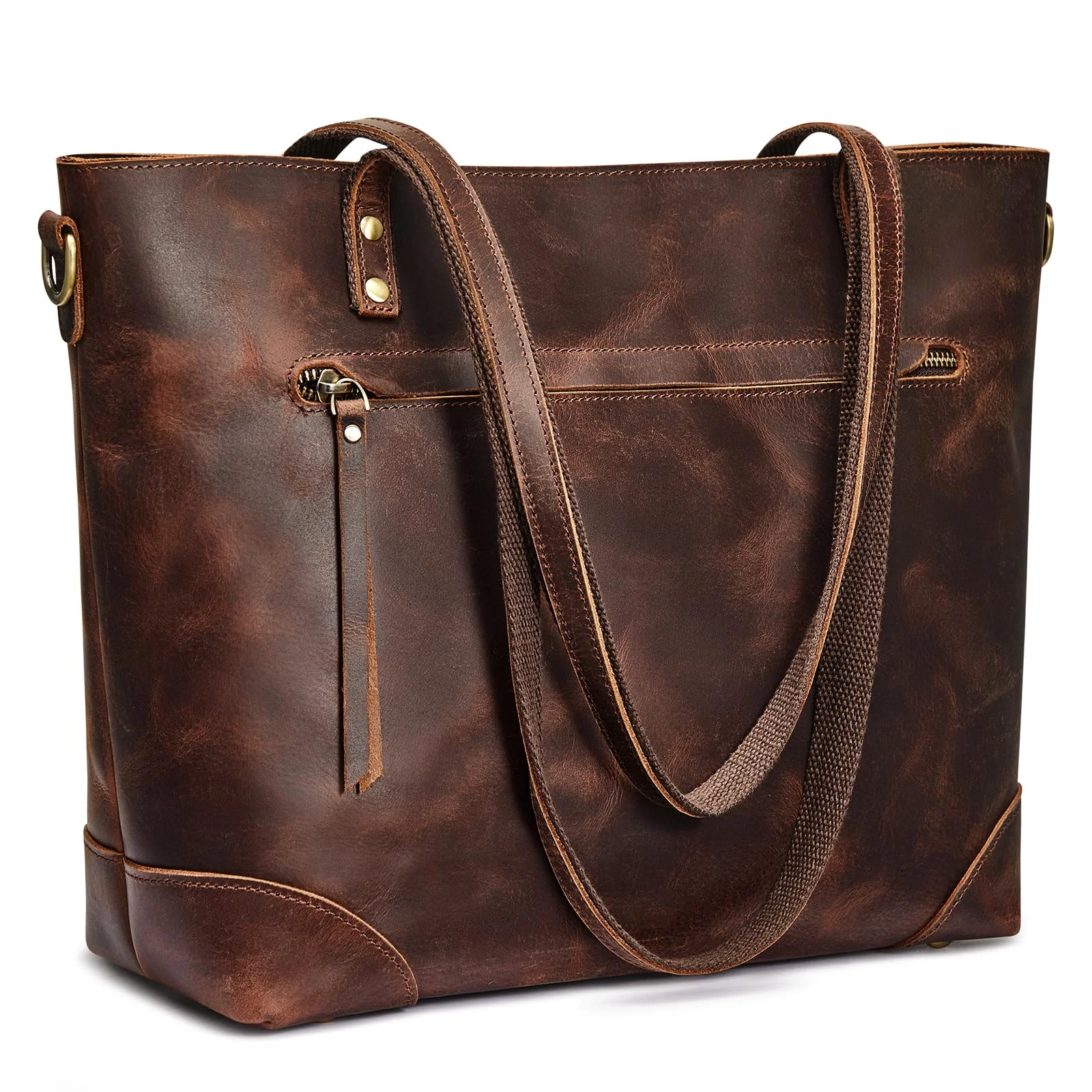 S-ZONE Damen Schultertasche Vintage 3-Wege Echtleder Laptoptasche Reisetasche Arbeitstasche Geldbörse Handtasche Messenger Bag