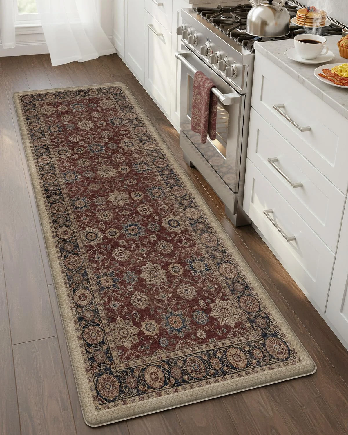 COLOR&GEOMETRY 10mm dick Vintage Küchenläufer rutschfest, 60x150cm | Boho Küchenmatte aus Leder, Wasserfeste & ölbeständige Stehmatte, Küchenteppich Anti-Ermüdungs für Küche, Tiefes Rostrot