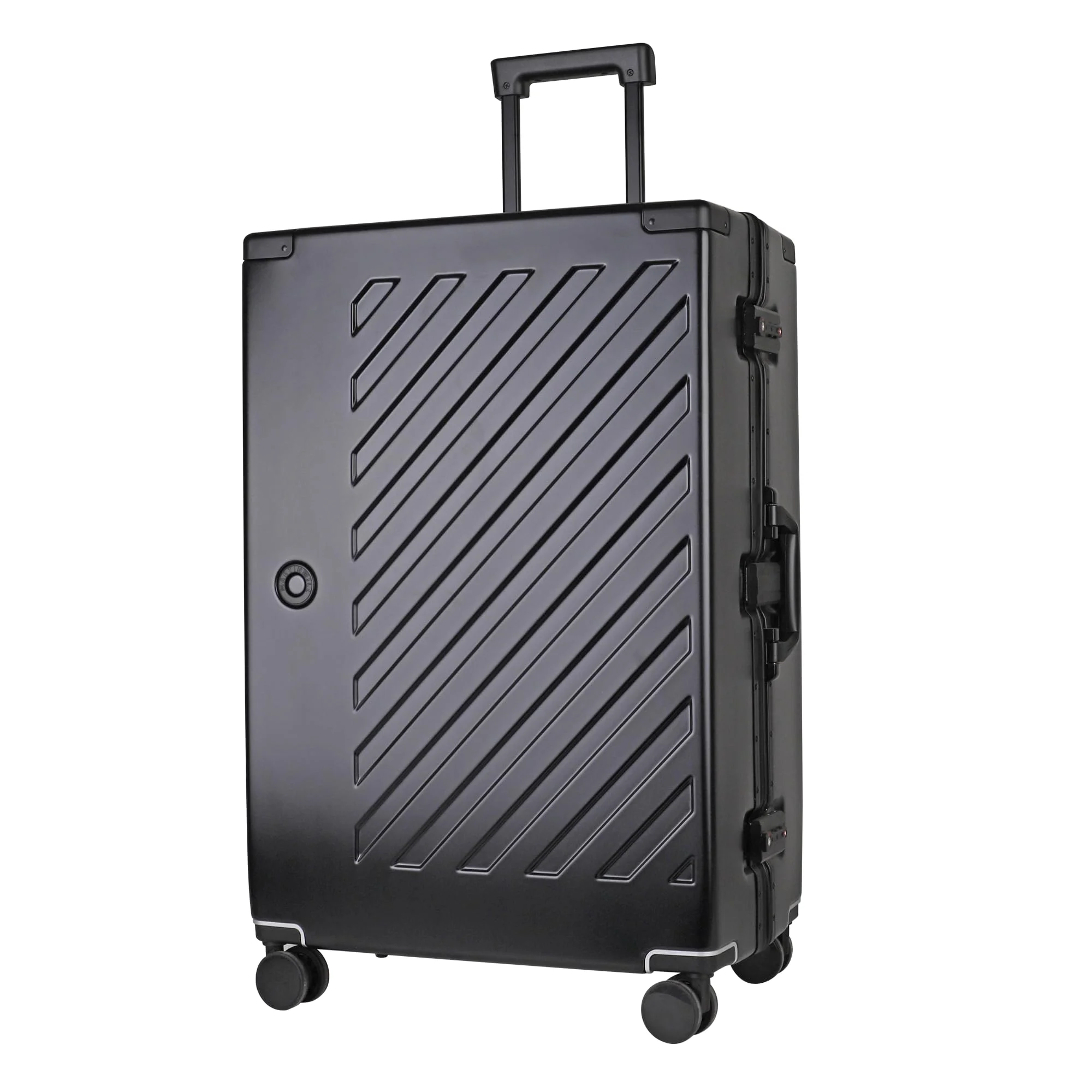 JLY Koffer groß 28 Zoll aus Polycarbonat, 4 Doppelrollen, Schwarz | Ohne Reißverschluss, 2 TSA-Schlösser, Aluminium-Teleskopgriff, Innenfutter, Trennwände, 2 Reißverschlussfächer