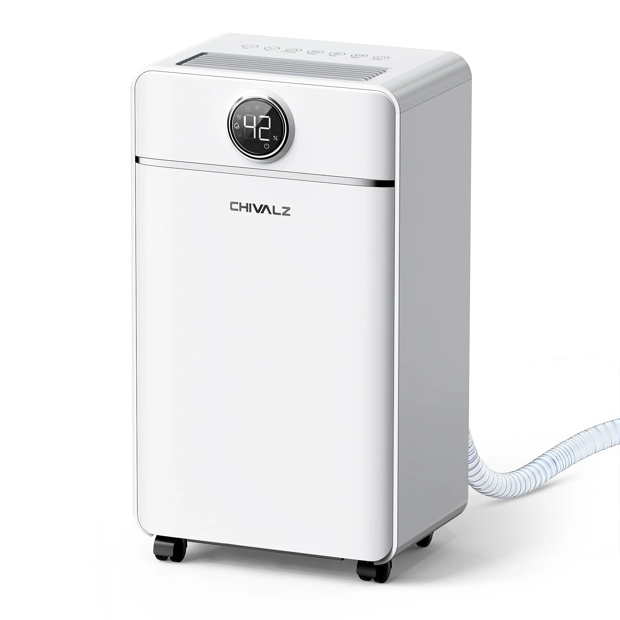 CHIVALZ Luftentfeuchter Elektrisch 12L/24h,Leiser, Hellweiß | Raumentfeuchter Elektrisch für 120m³/30m², ≤40dB,2L Tank, Automatische Abtauung, Energiesparend, Geeignet Schlafzimmer Keller