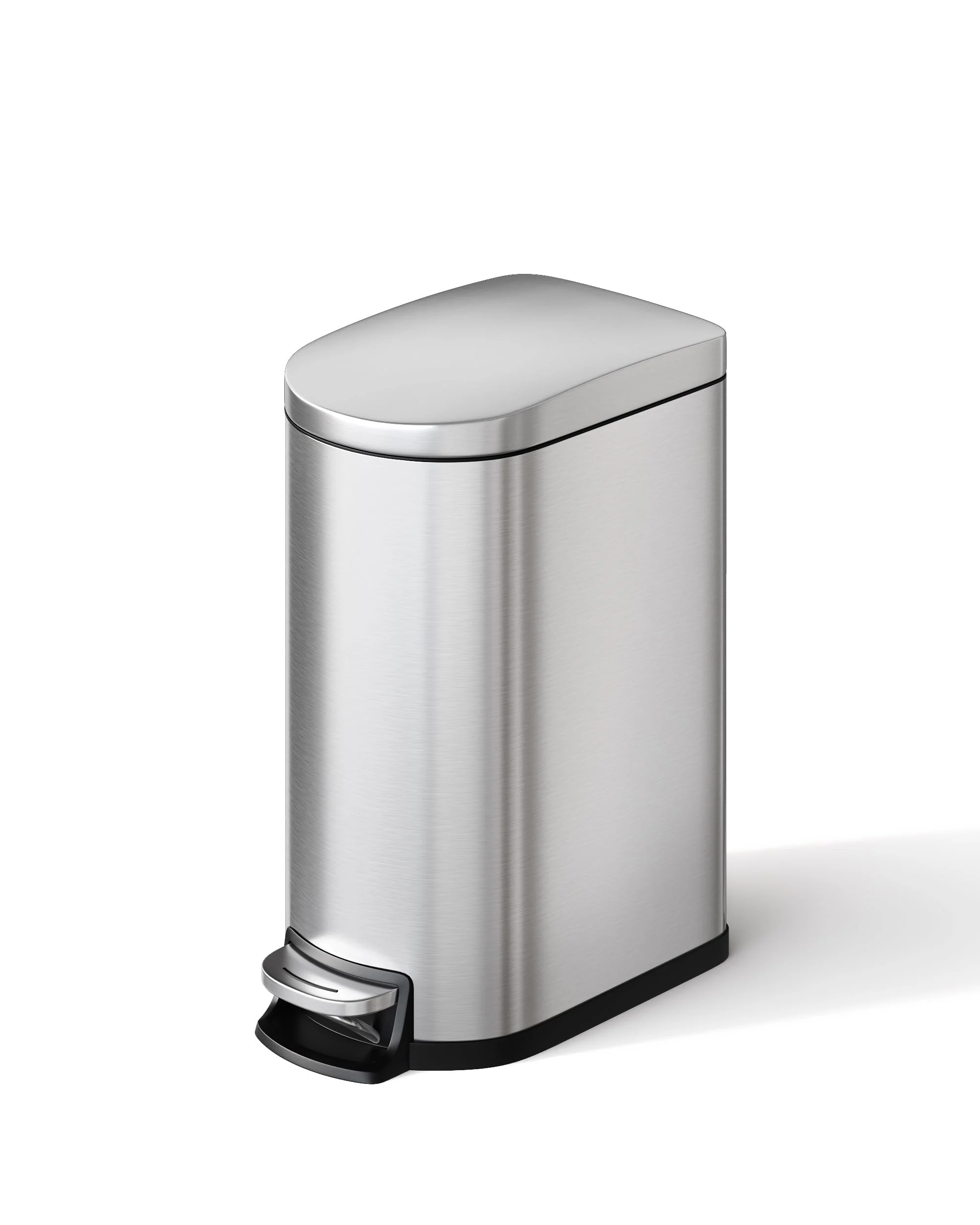 GarveeHome 10 Liter badezimmer mülleimer aus Edelstahl mit Deckel, schlankes und wasserdichtes Design, kleiner fußbetätigter Mülleimer Bad mit Inneneimer, Griff an der Rückseite, Softclose, Silber