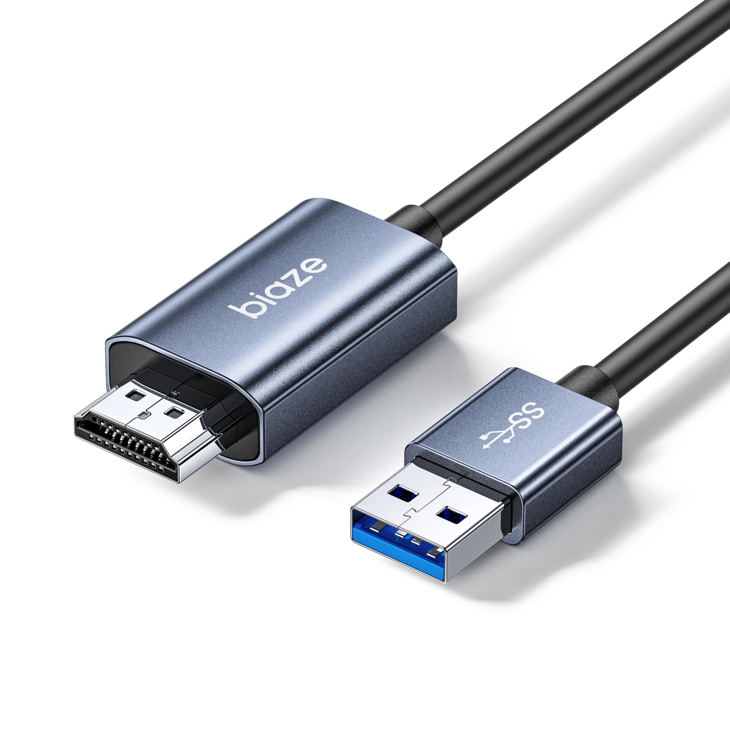 biaze USB auf HDMI Adapter Kabel 1.5M, Unidirektional USB A 3.0 Stecker auf HDMI Stecker, 1080P 60Hz 5Gbps High Speed zum Anschließen von Laptop/PC/PS5/Xbox/Switch an TV/Monitor/Projektor