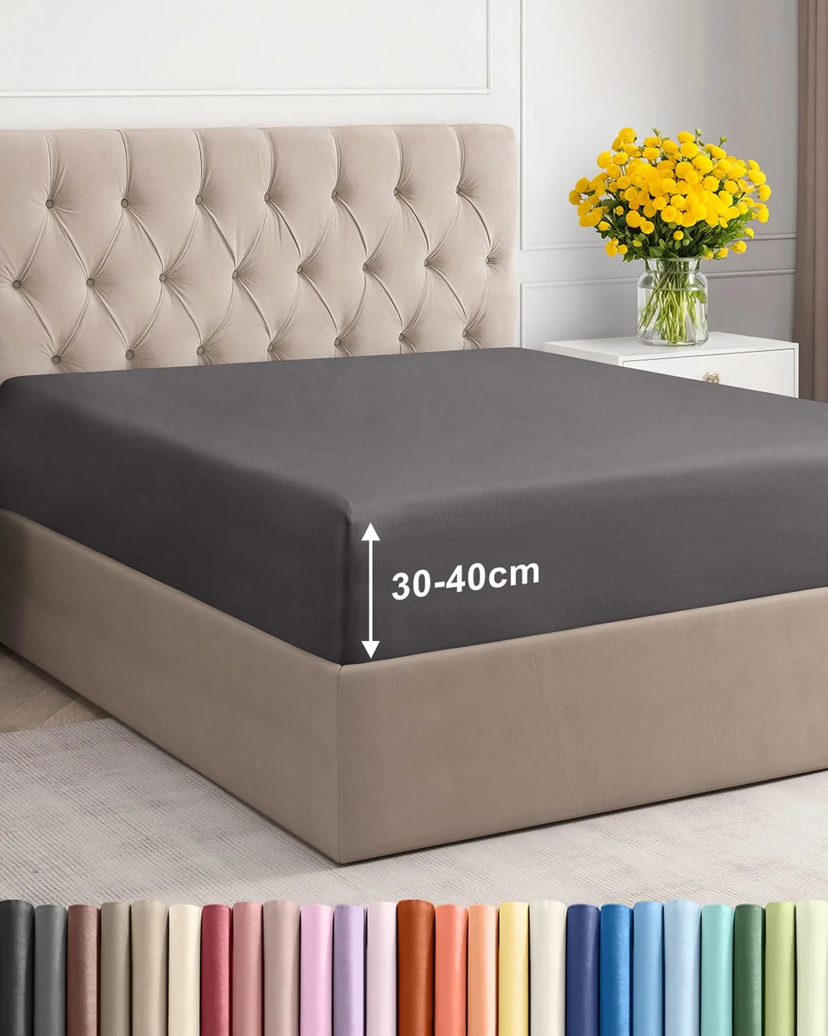 Spannbettlaken 180x200 - Mikrofaser Spannbetttuch 40cm (16") - Dunkelgrau | Spannbetttuch, Boxspringbett, Weich, Knitterfrei, Bügelfrei, Atmungsaktiv, Hypoallergen, Rundumgummi, Gebürstet, OEKO-TEX