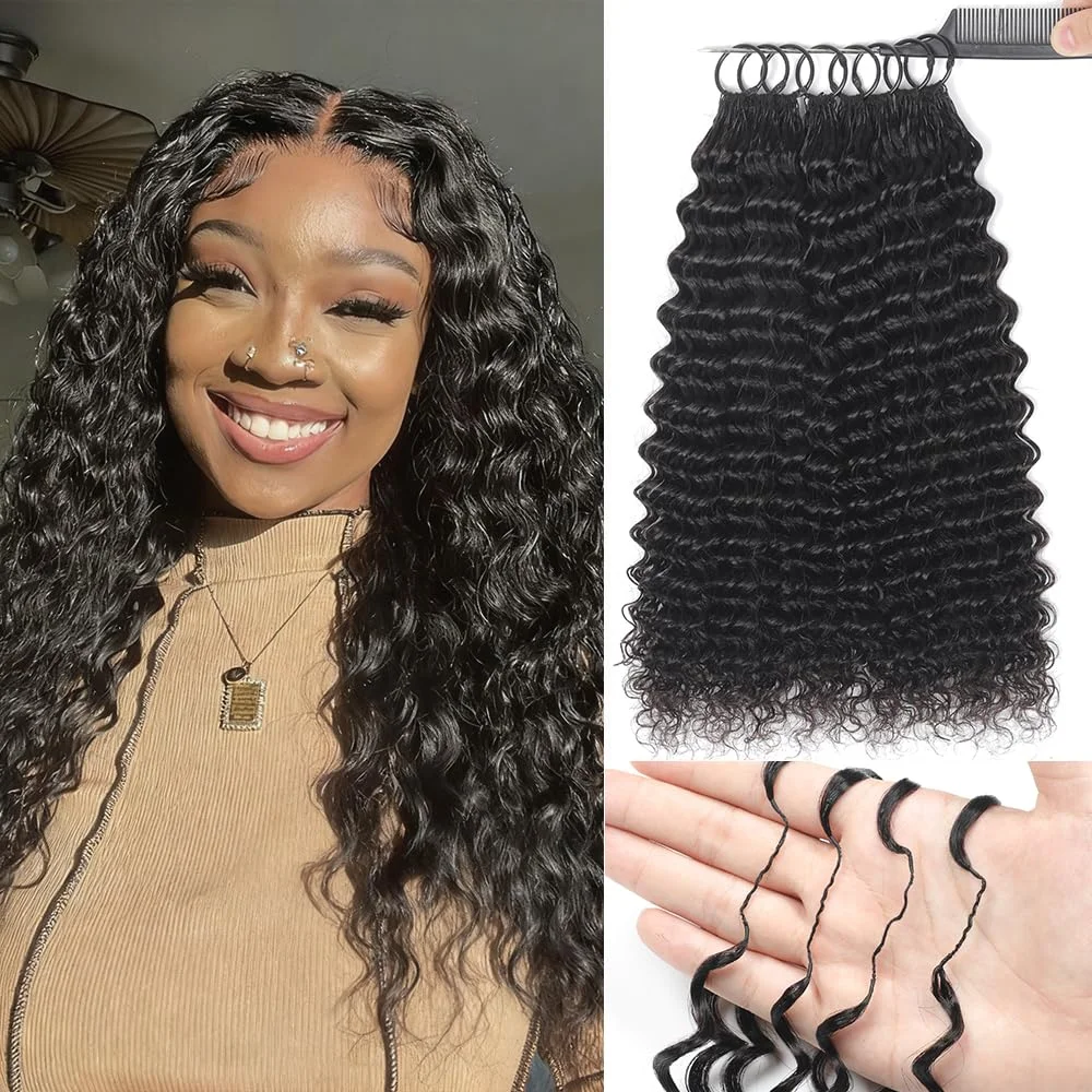 Renyarch Miracle Deep Wave Mini Knots Crochet Human Hair Bundles for Black Women 20 Zoll 1B# Human Hair Crochet 200g 160Pcs Wet and Wavy Invisible Knotless Curly Schwarz Echthaar Haarverlängerungen