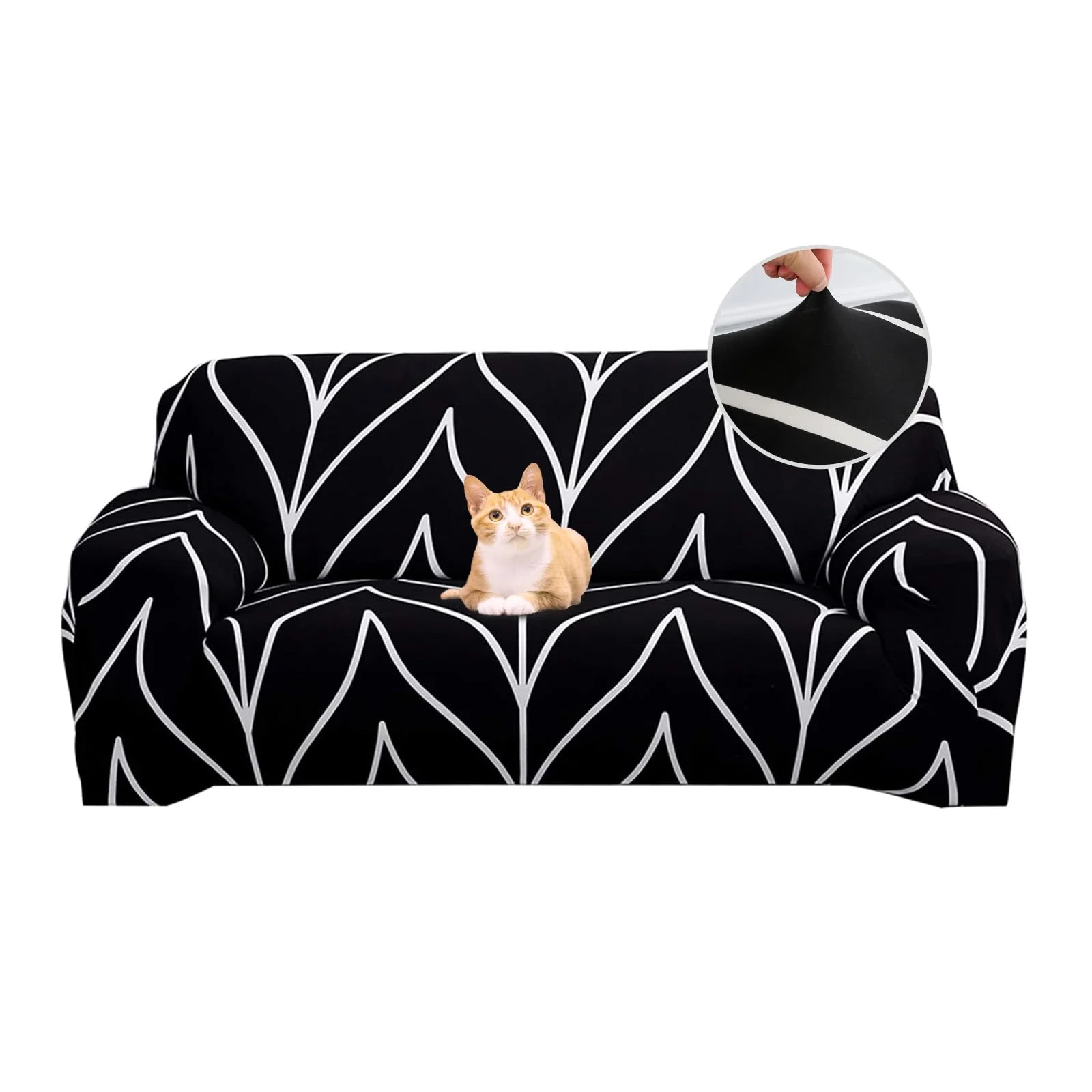 Jaotto Sofabezug 2 Sitzer Elastischer Stretch Spandex Sofa Überwürfe Sofahusse Antirutsch Waschbar Sofaschoner Couchbezug für Sofa mit Armlehne,Schwarze Linie