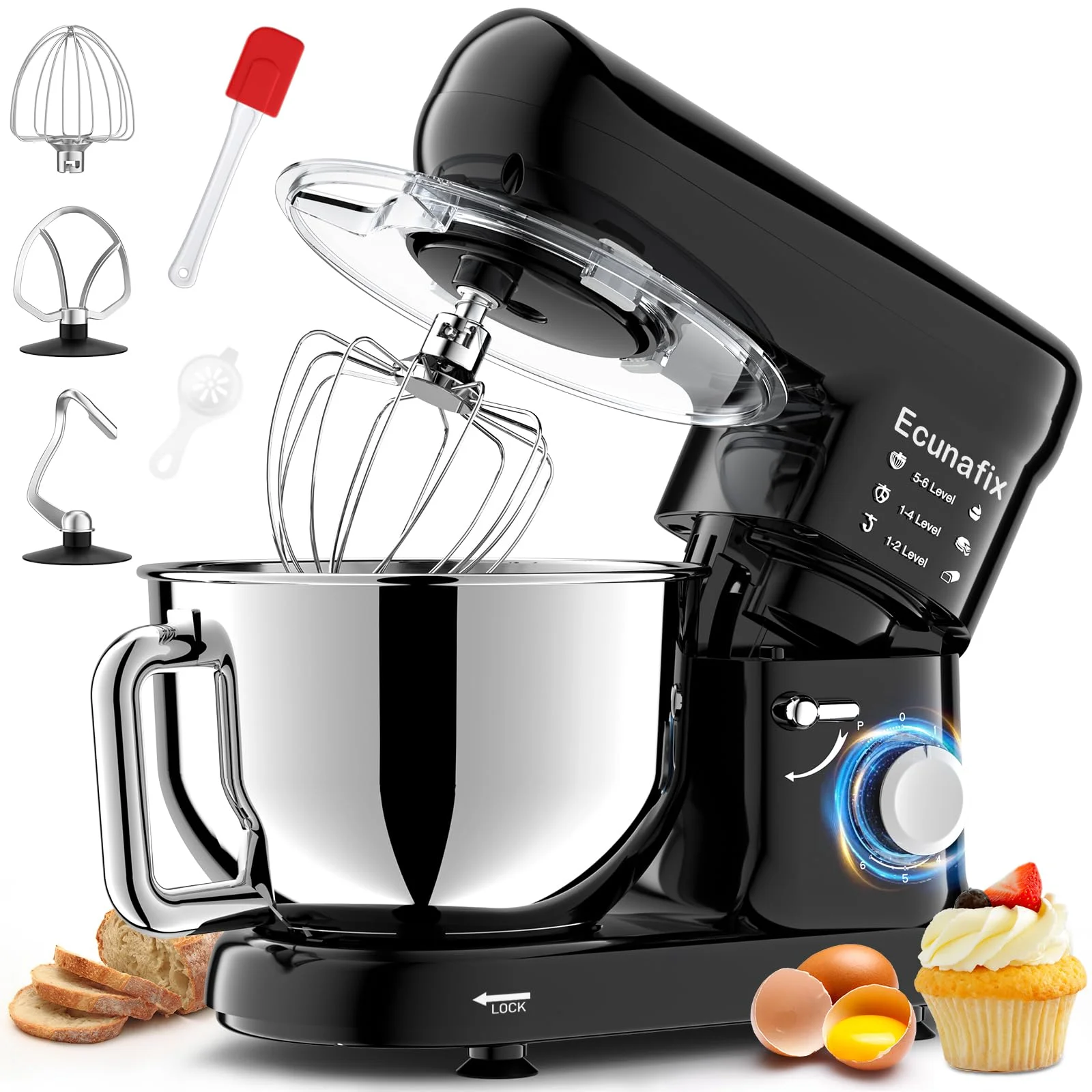 Küchenmaschine Knetmaschine 2000W 6,5L Teigmaschine Rührmaschine | Edelstahl Schüssel 6 Geschwindigkeiten Geräuscharme Teigknetmaschine inkl Rührbesen, Knethaken, Schläger und Spritzschutz
