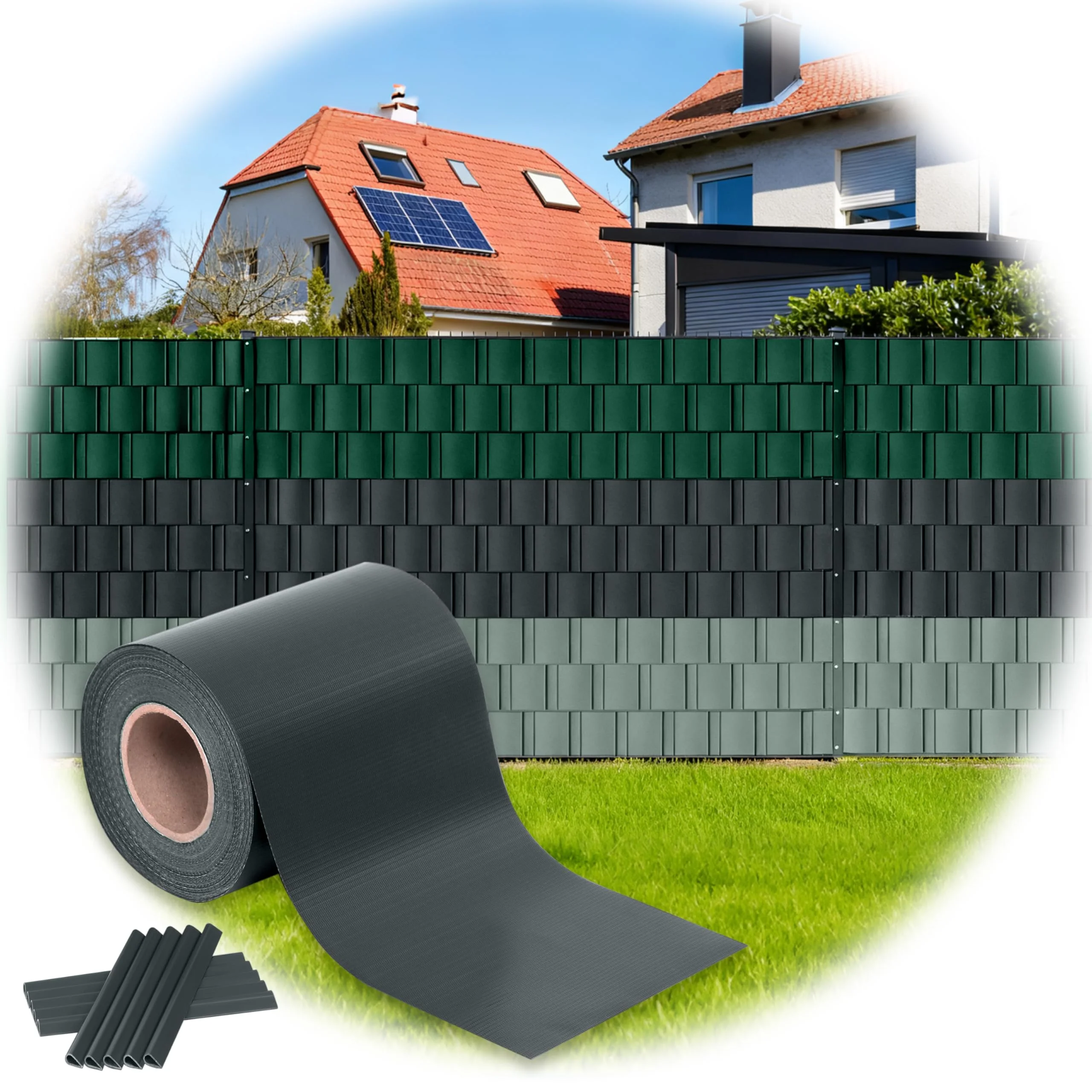 Sichtschutzstreifen für Doppelstabmatten, 35 m x 19 cm, RAL7016 Grau | PVC Premium sichtschutz zaun, blickdichte Zaunfolie, UV-beständig, Windschutz für Zäune (PVC,Grau)