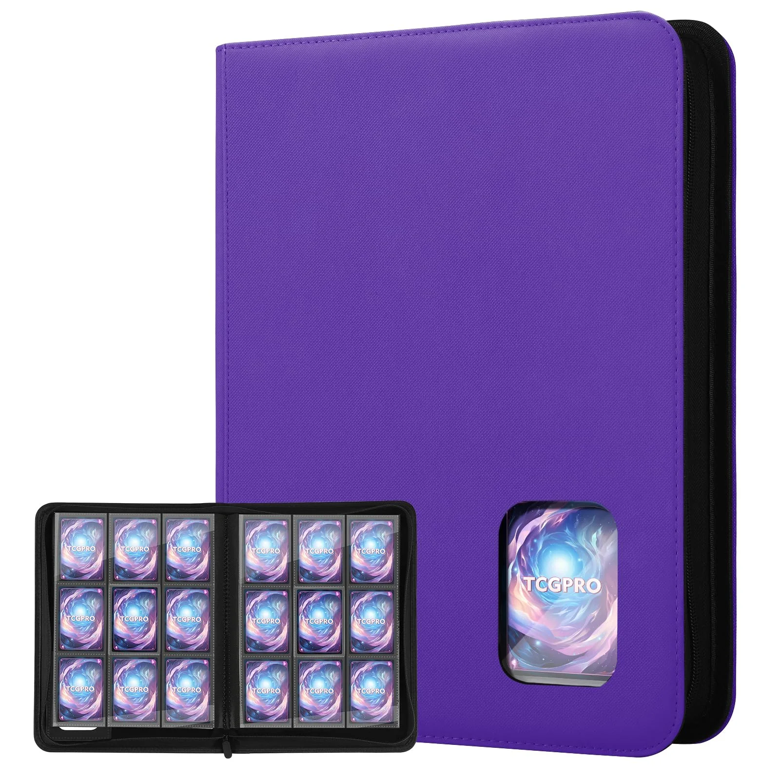 TCGPRO Sammelkarten Album mit Sichtfenster, 540 Sammelalbum Karten Kapazität, Card Binder mit 9 Seitliche Pocket und Reißverschluss, Trading Card Album für MTG, TCG, Sports Cards etc. Lila