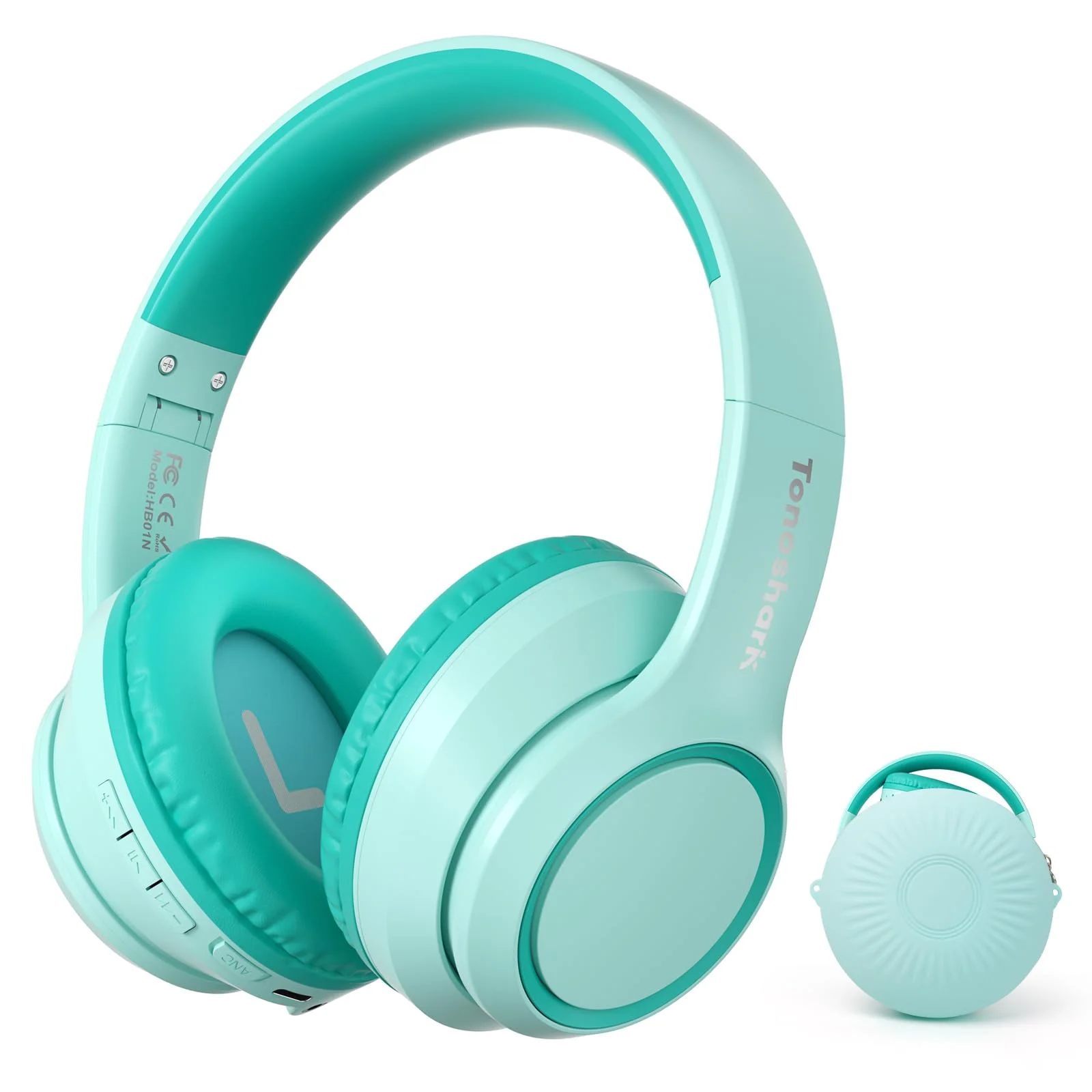 TONOSHARK Kopfhörer Kinder Bluetooth | Noise Cancelling Kopfhoerer Kinder | Leicht, 60h Spielzeit, über Ohr Kinderkopfhörer Bluetooth Mit Mikrofon - Für Schule/Reisen | Inkl. Tragetasche (Grün)