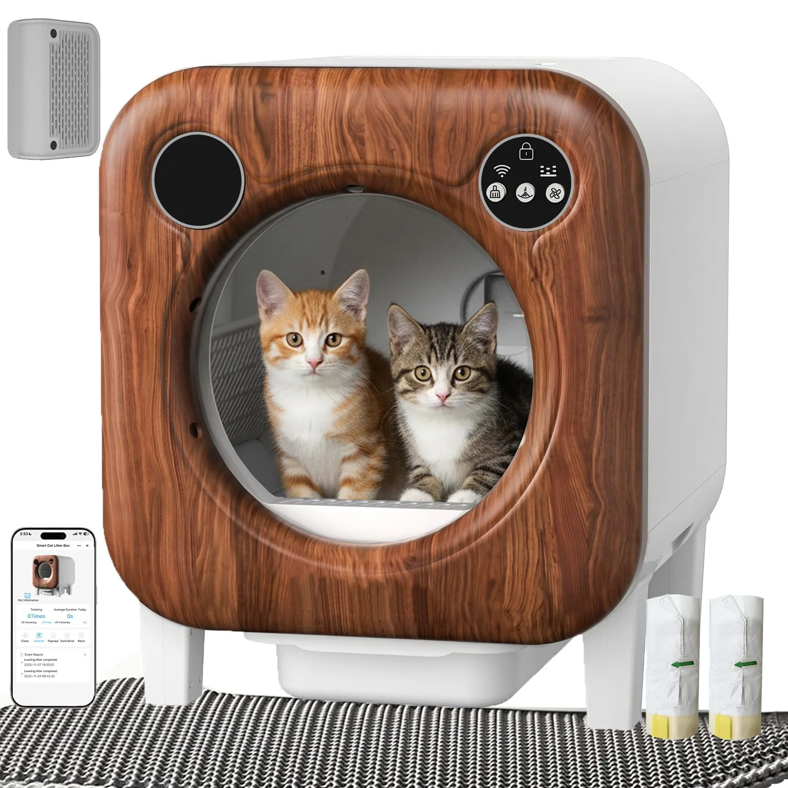 Gimars XXL 90L Selbstreinigende Katzentoilette mit App-Steuerung, Automatisches Katzenklo mit Matte, Müllbeuteln & Trittbrett, Dreifach-Sensor und Geruchskontrolle für Kätzchen, Alte & Mehrere Katzen