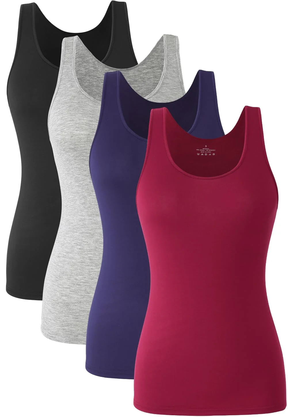 Knuffnee Damen Stretch Unterhemd Basic Tank Tops Workout Unterhemden Tops 4er Pack