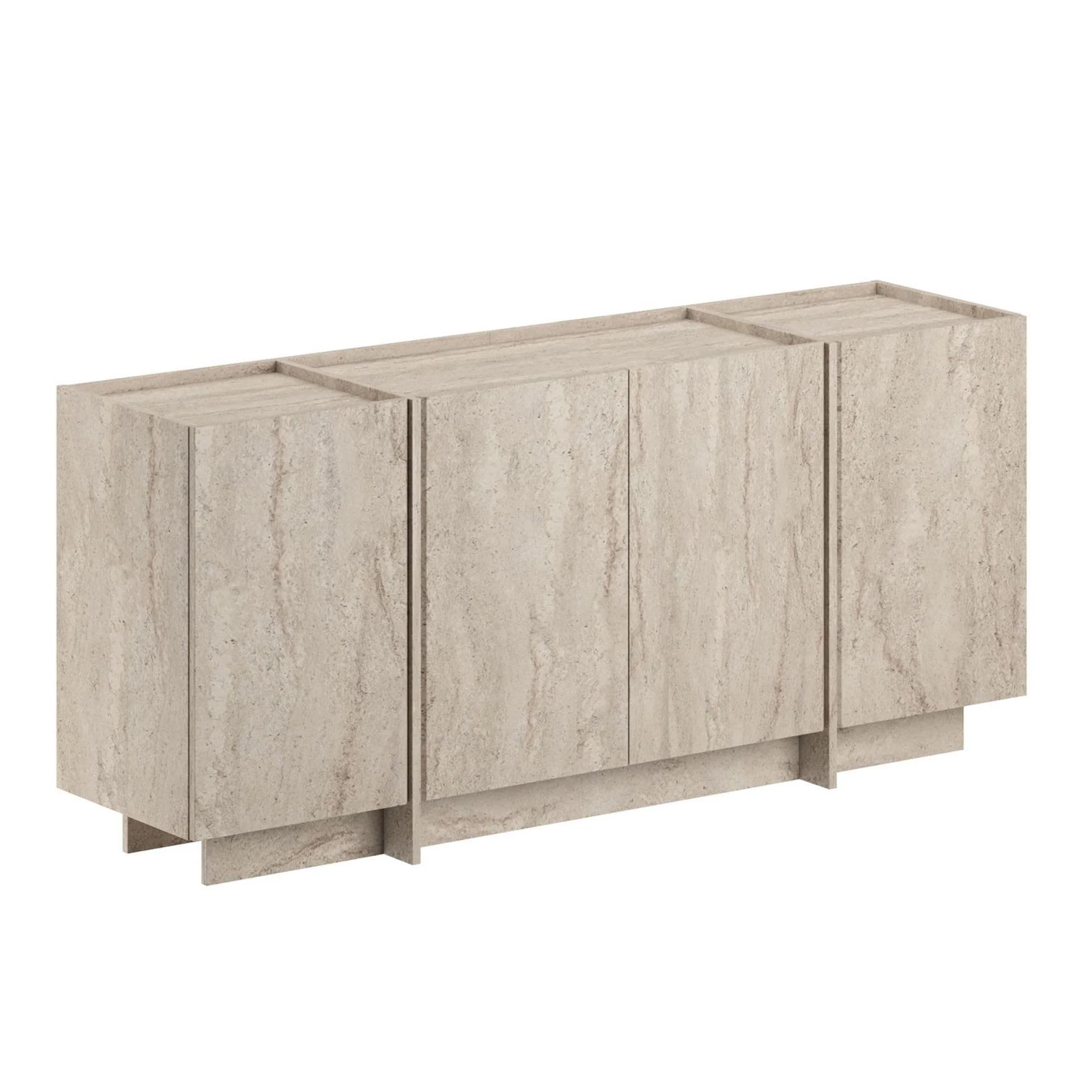 Moderner Konsolentisch, Travertine-Farbe, 180 x 80 x 45 cm | 100% melaminbeschichtete Spanplatte, 18 mm dick | Soft-Close-Scharniere & zahlreiche Regale | stilvolle Ergänzung für Jede Heimdekoration