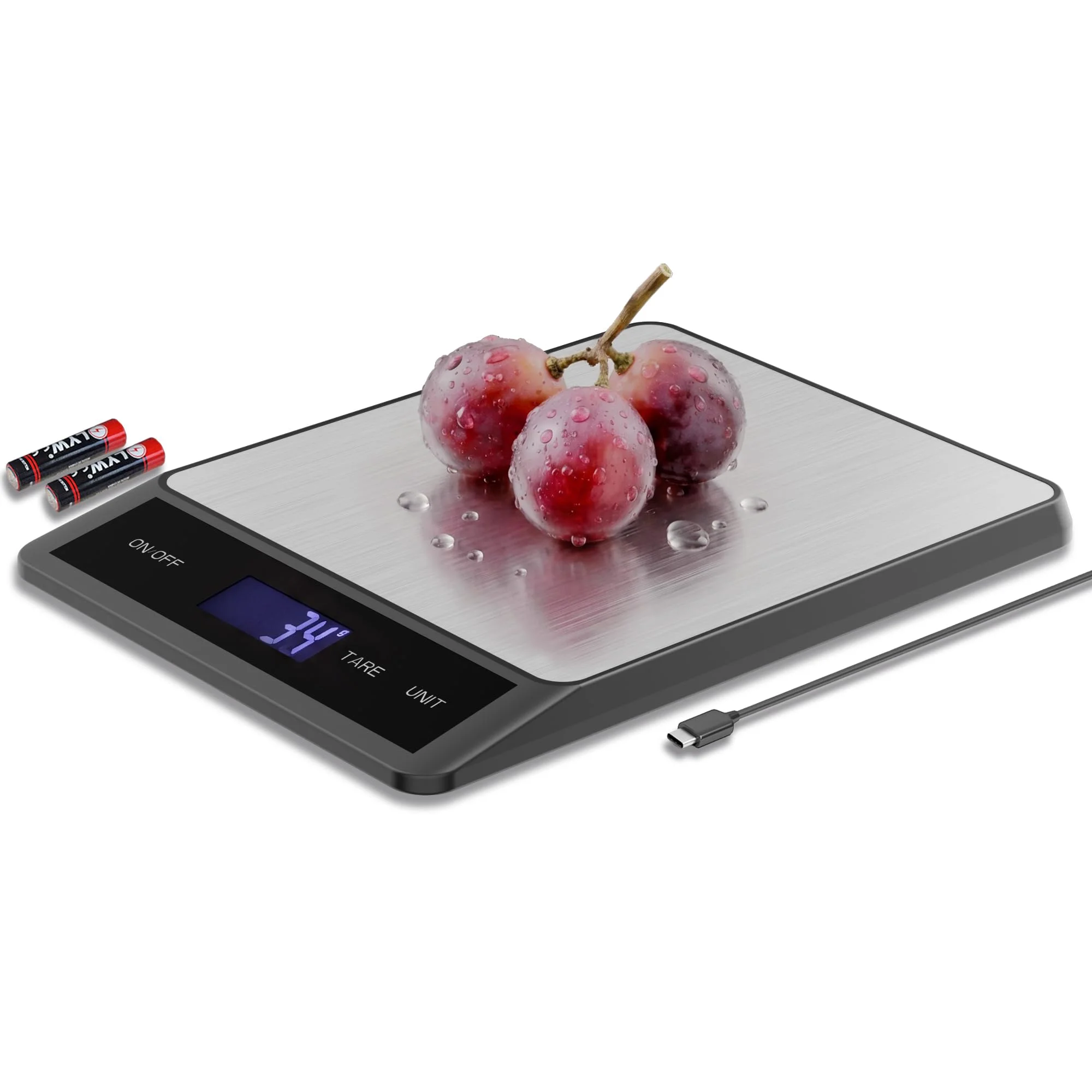 Küchenwaage Digital 15kg/1g, Waage Küche USB Wiederaufladbar, Digitale Küchenwaage mit Tara-Funktion, LCD Display, g/kg/ml/Milch-ml/lb/oz, Food Scale für Backen, Kochen, Meal Prep