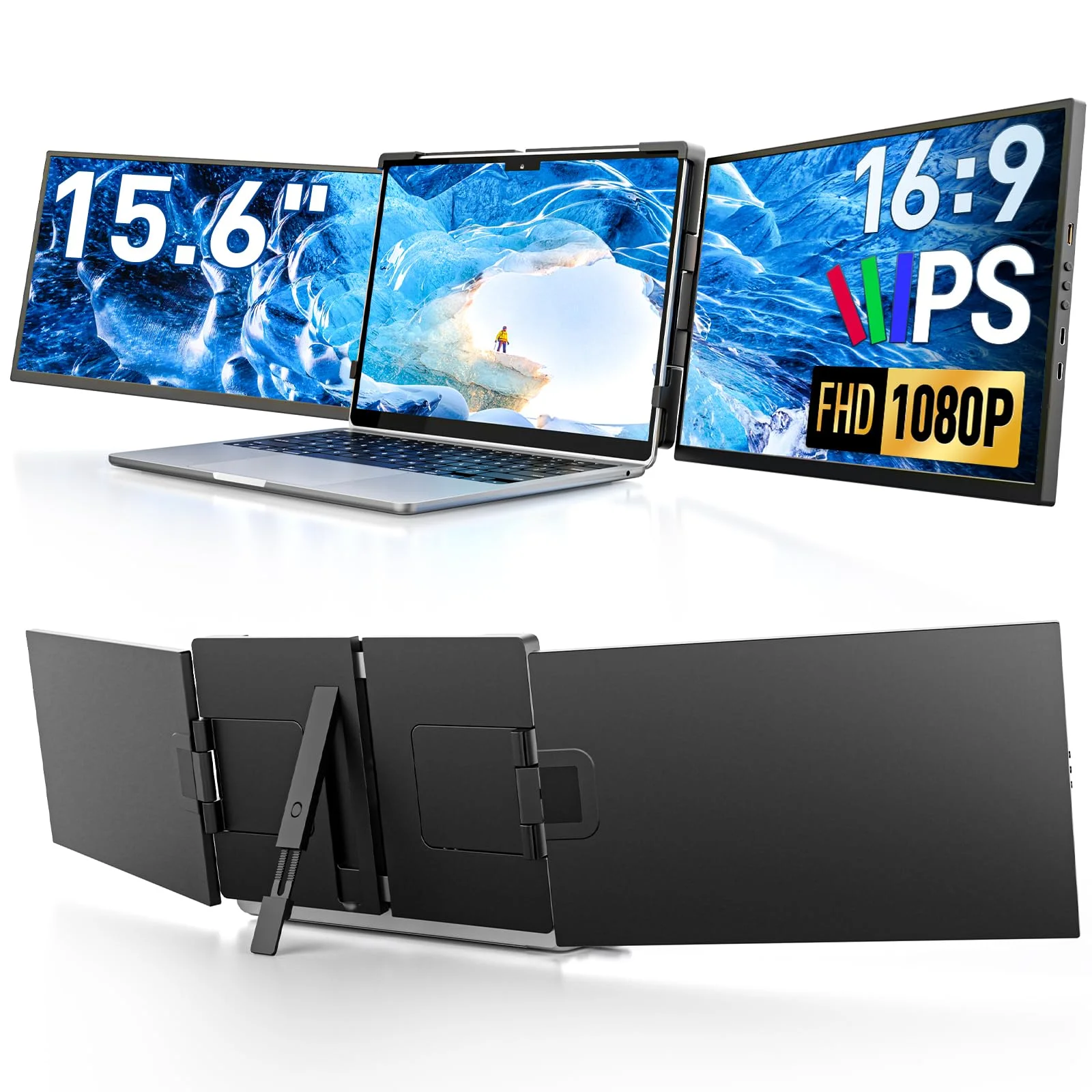 Laptop Screen Extender 15.6", 1080P Triple Laptop Bildschirm Erweiterung | 60Hz Triple Portable Laptop Monitor Erweiterung, mit USB-C/mini HDMI Plug-Play Kompatibel mit 13.3"-17" für Windows/Mac