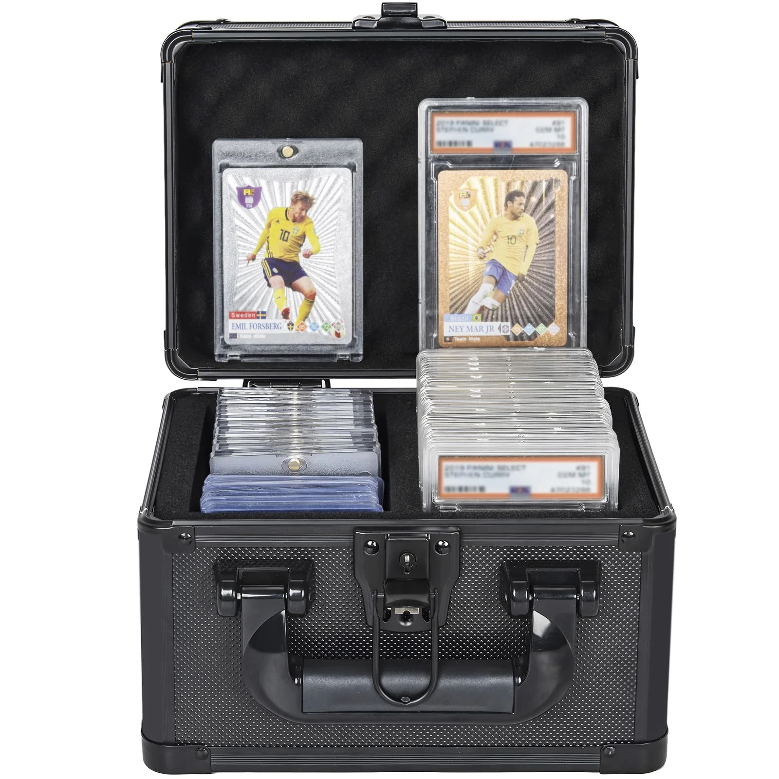 AKOZLIN Abgestufte Karten-Aufbewahrungsbox, 22.9×17×17.8cm | Für 40 PSA, CSG, BGS und Top Loader, Toploaders Aufbewahrungsbox, Herausnehmbare dicke Schaumstoffschlitze, Graded Card Box